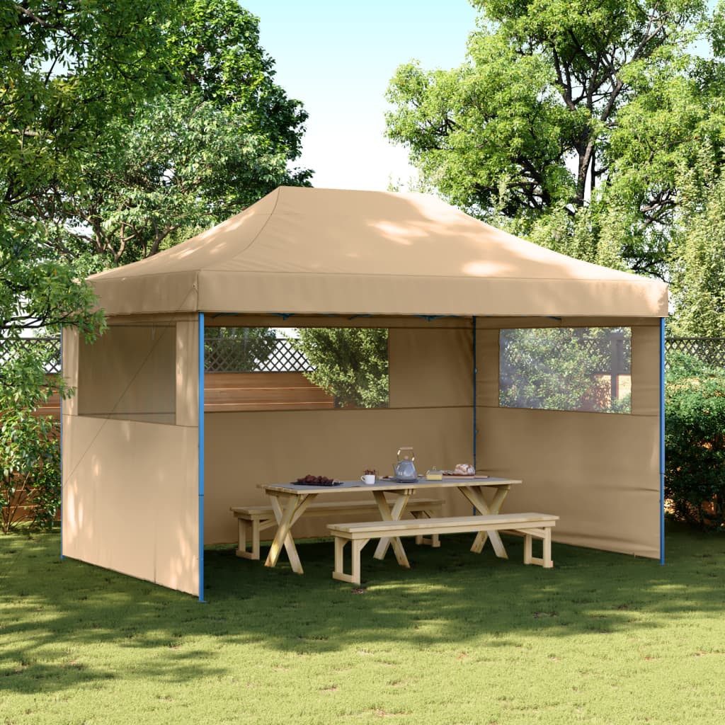 vidaXL Angelzelt, Partyzelt Faltbar Pop-Up mit 3 Seitenteilen Beige