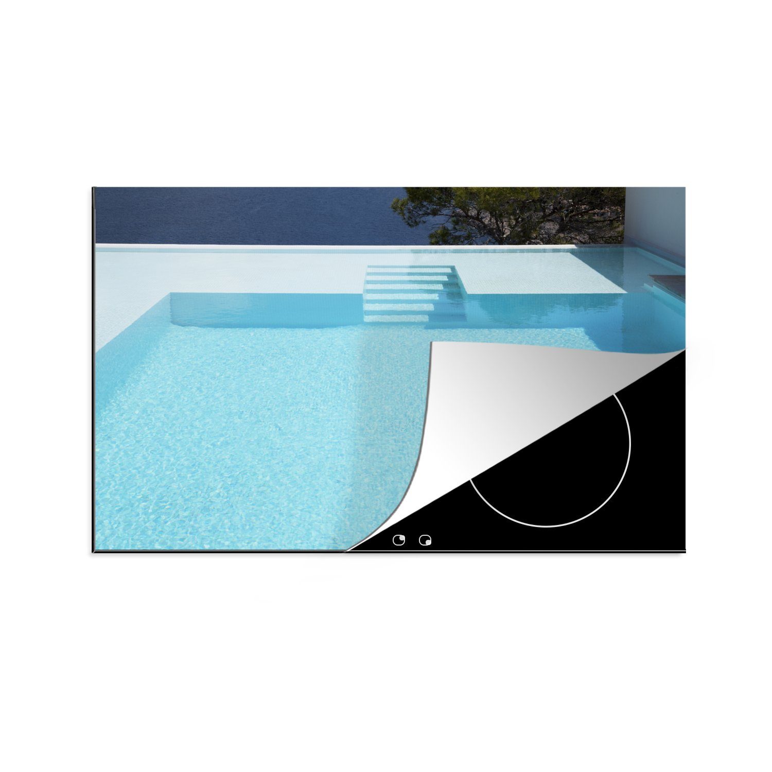 MuchoWow Herdblende-/Abdeckplatte Unendlicher Pool mit Stufen, Vinyl, (1 tlg), 81x52 cm, Induktionskochfeld Schutz für die küche, Ceranfeldabdeckung