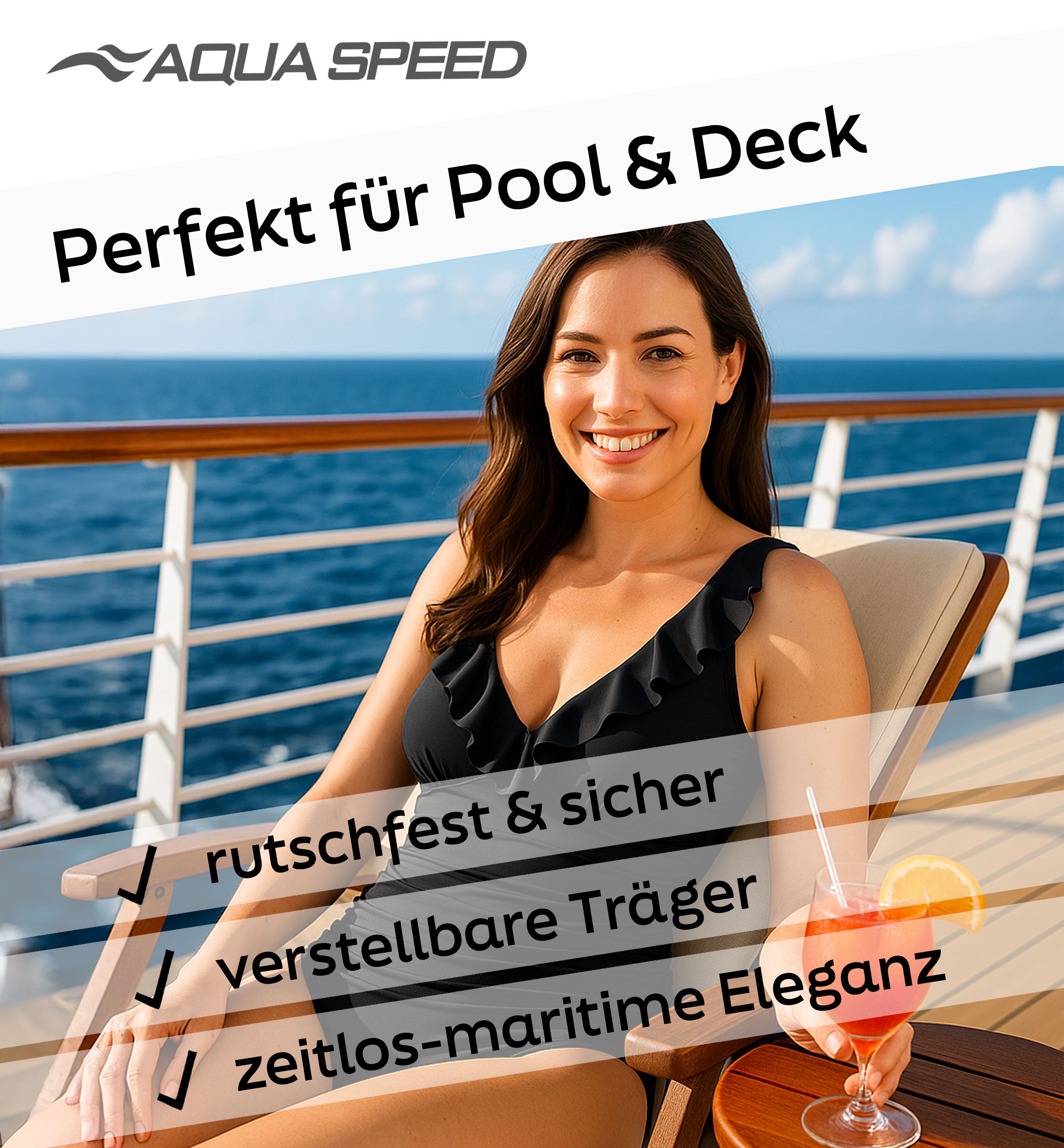 Aqua Speed Badeanzug Figur schmeichelnder Lydia Badeanzug mit kl. Handtuch (elegante Farben und jugendliches Design)