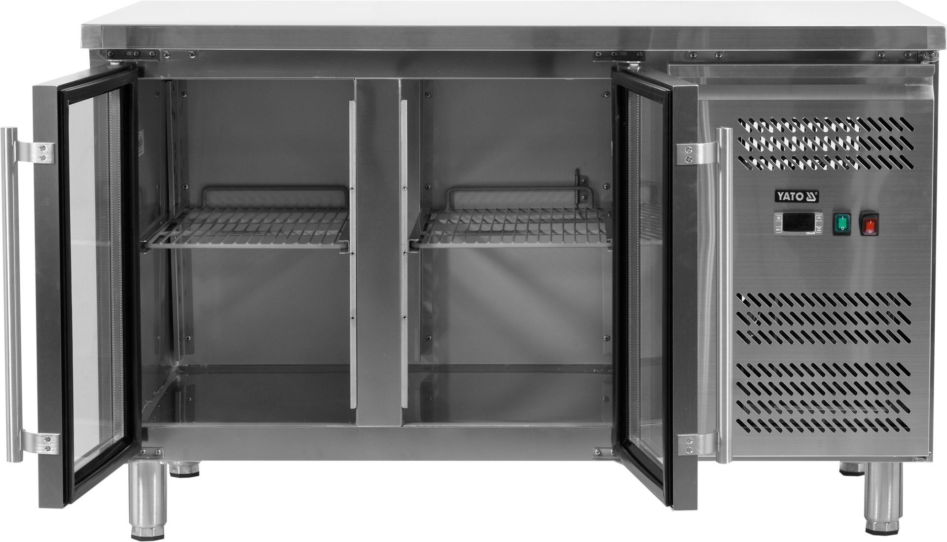 Yato Arbeitstisch Kühltisch 2-türig mit Glastüren, Linie 700, Edelstahl