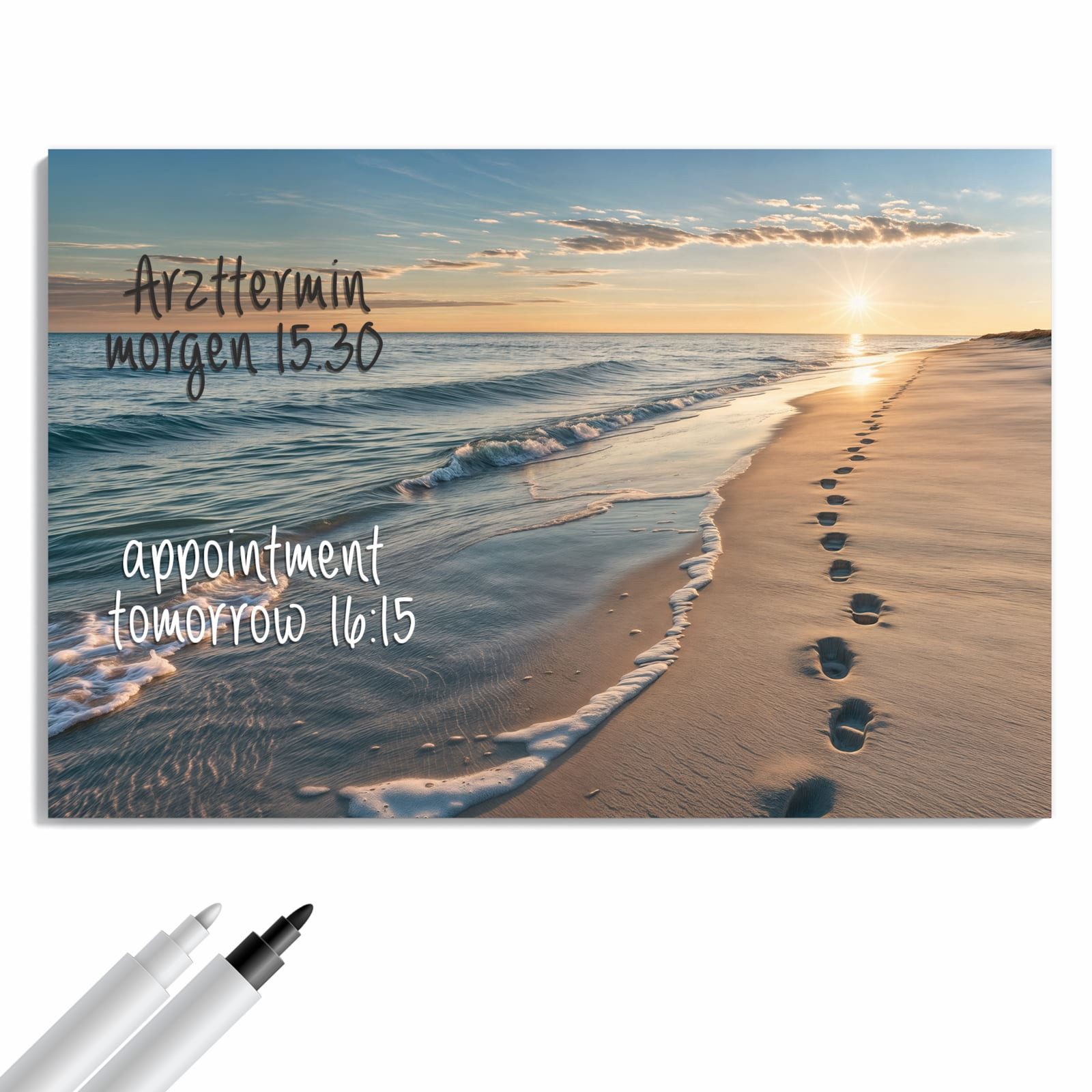 Primedeco Magnettafel Spuren im Sand – Magnetwand & Memoboard aus Metall, (Komplett-Set, 1-tlg., Inklusive 4 Magnete und 2 Boardmarker (weiß & schwarz), magneti – Bild 2 von 5