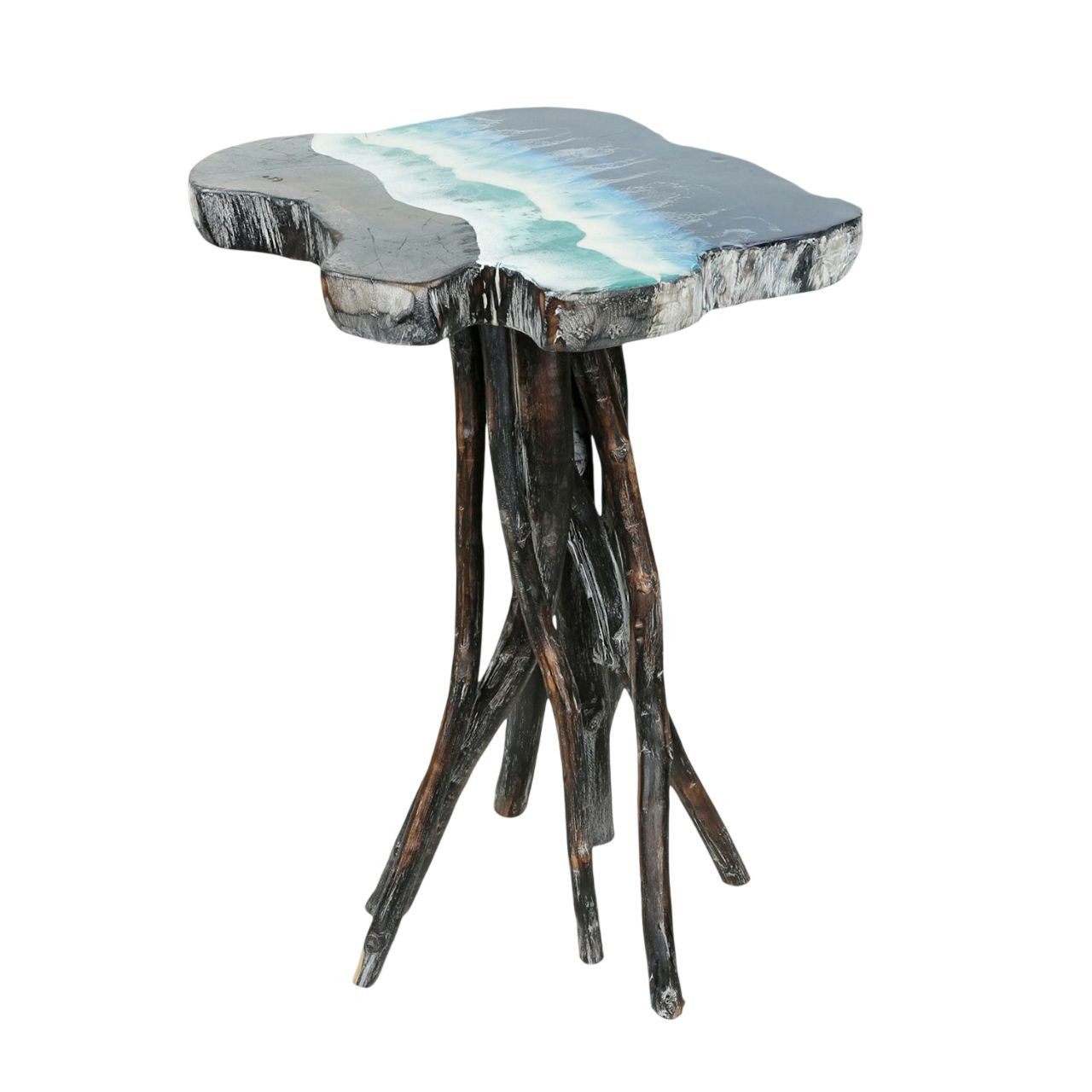 Licht-Erlebnisse Beistelltisch BALI, Holz geölt Epoxidharz B: 45 cm Handarbeit Unikat Meer Design