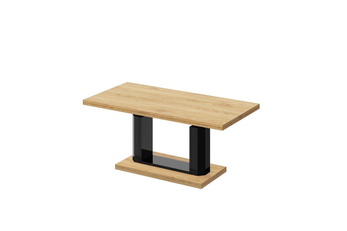 designimpex Couchtisch Design HAC-111 Natur höhenverstellbar Hochglanz Schwarz Couchtisch - Eiche Tisch stufenlos aufklappbar