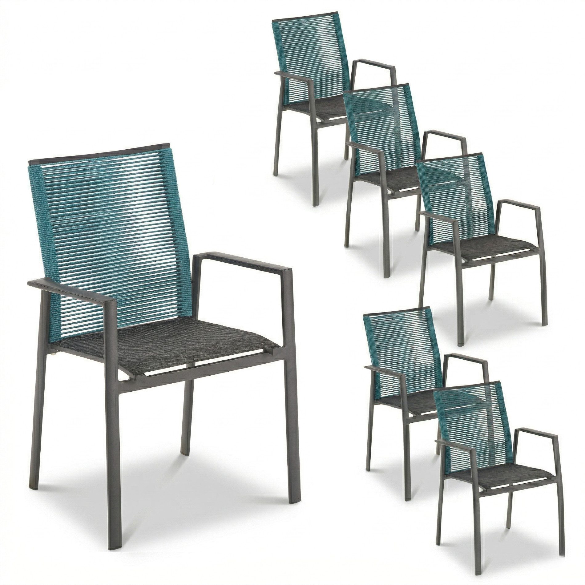 Liadomo Gartenstuhl Limbadi Stapelstuhl, Gartensessel, Stuhl für Terrasse & Balkon (Gartenstuhl-Set, 6 St), Armlehnen Aluminium, Rope blau, Aluminium