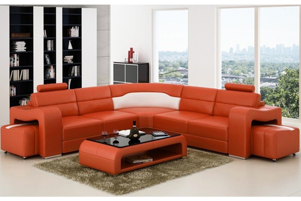 JVmoebel Ecksofa Ecksofa Sofa Couch Polster Wohnlandschaft Leder Eck Sofa, Made in Europe Orange
