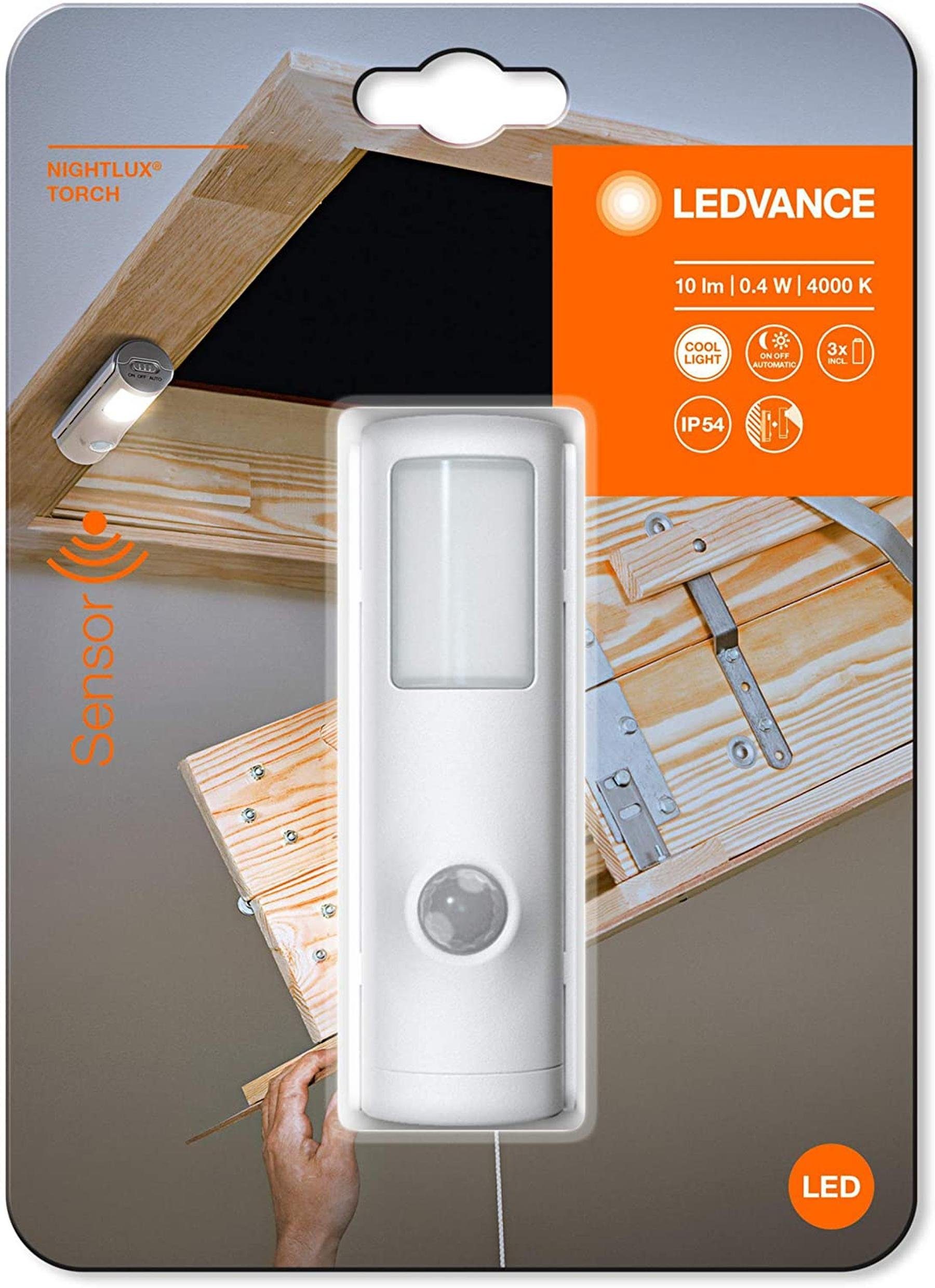 Ledvance LED-Leuchtmittel LED Nachtlicht Sensor IP54 Mit Bewegungsmelder Batteriebetrieben Licht, keine, Kaltweiß, Integrierter Licht- und Bewegungssensor