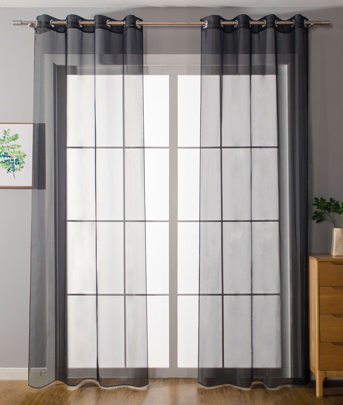Gardinenbox Gardine (2 St), Ösen, transparent, Voile