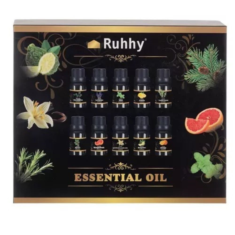 Ruhhy Duftöl Aromatherapie Set - 10 Ätherische Öle für Entspannung und Wellness (Duftöl-Set, 10-St., 10x 15ml Ätherische Öle Set), 10er-Set: Entspannung, Wellness, Aromatherapie