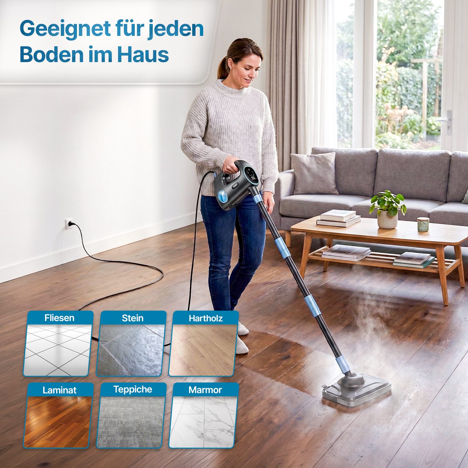 Olvy Handdampfreiniger Olvy 14-in-1 Dampfreiniger mit Wischfunktion und Touchscreen