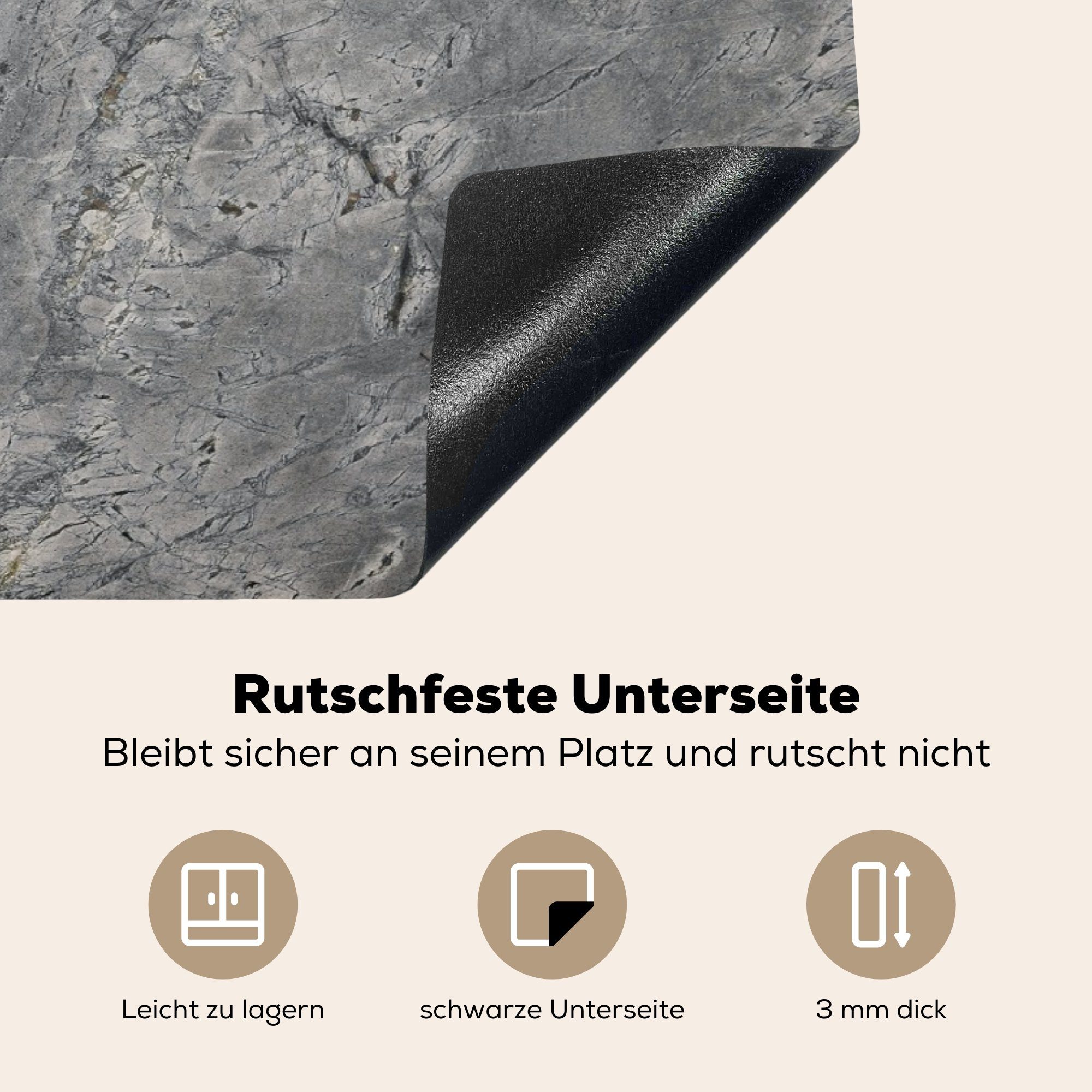 Granit Stein die Induktionskochfeld (1 Herdblende-/Abdeckplatte Schutz Grau cm, Textur, Ceranfeldabdeckung für - - 81x52 tlg), küche, - Vinyl, MuchoWow