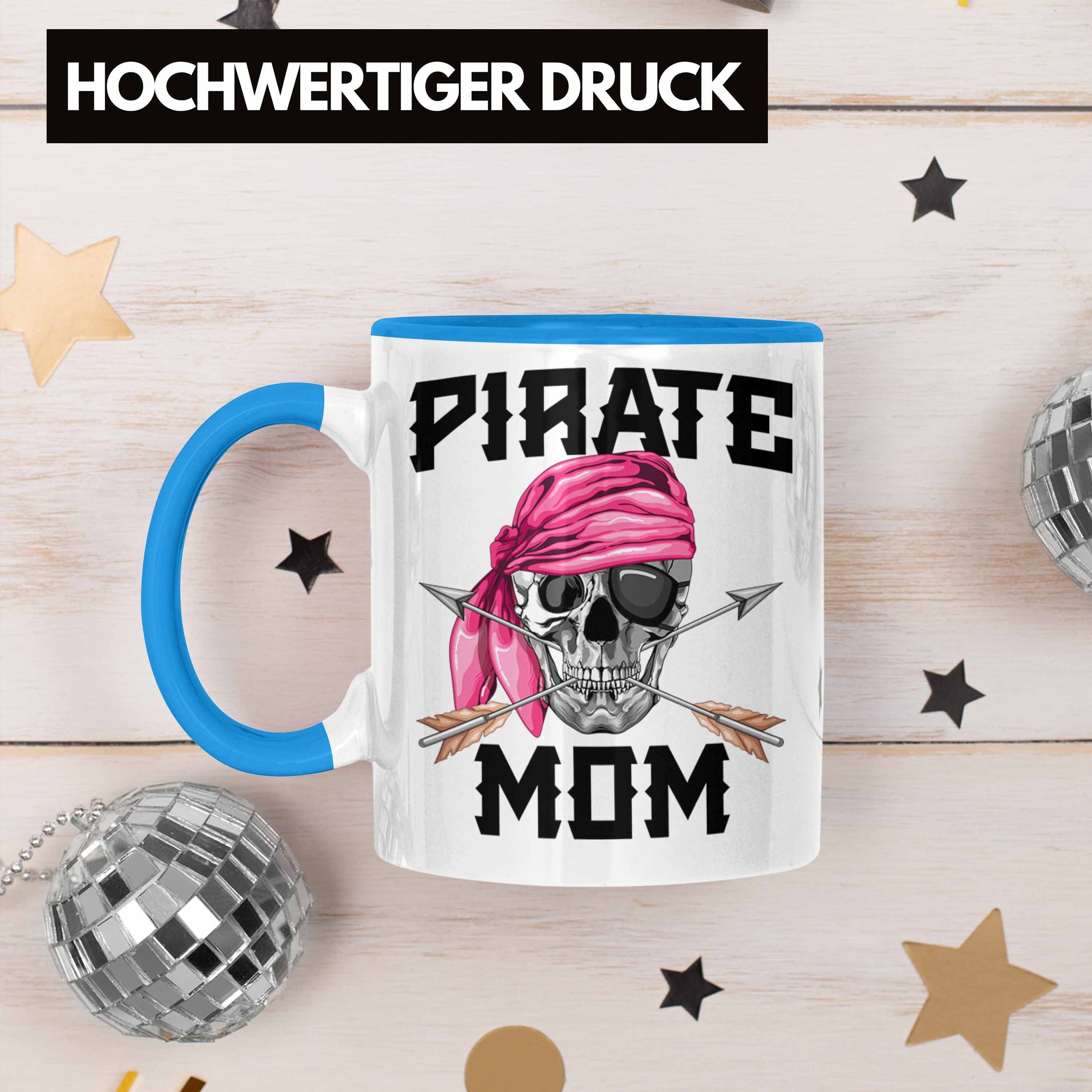 Trendation Tasse Pirate Mom Tasse Mutter Muttertag für eine Blau Piraten Geschenk