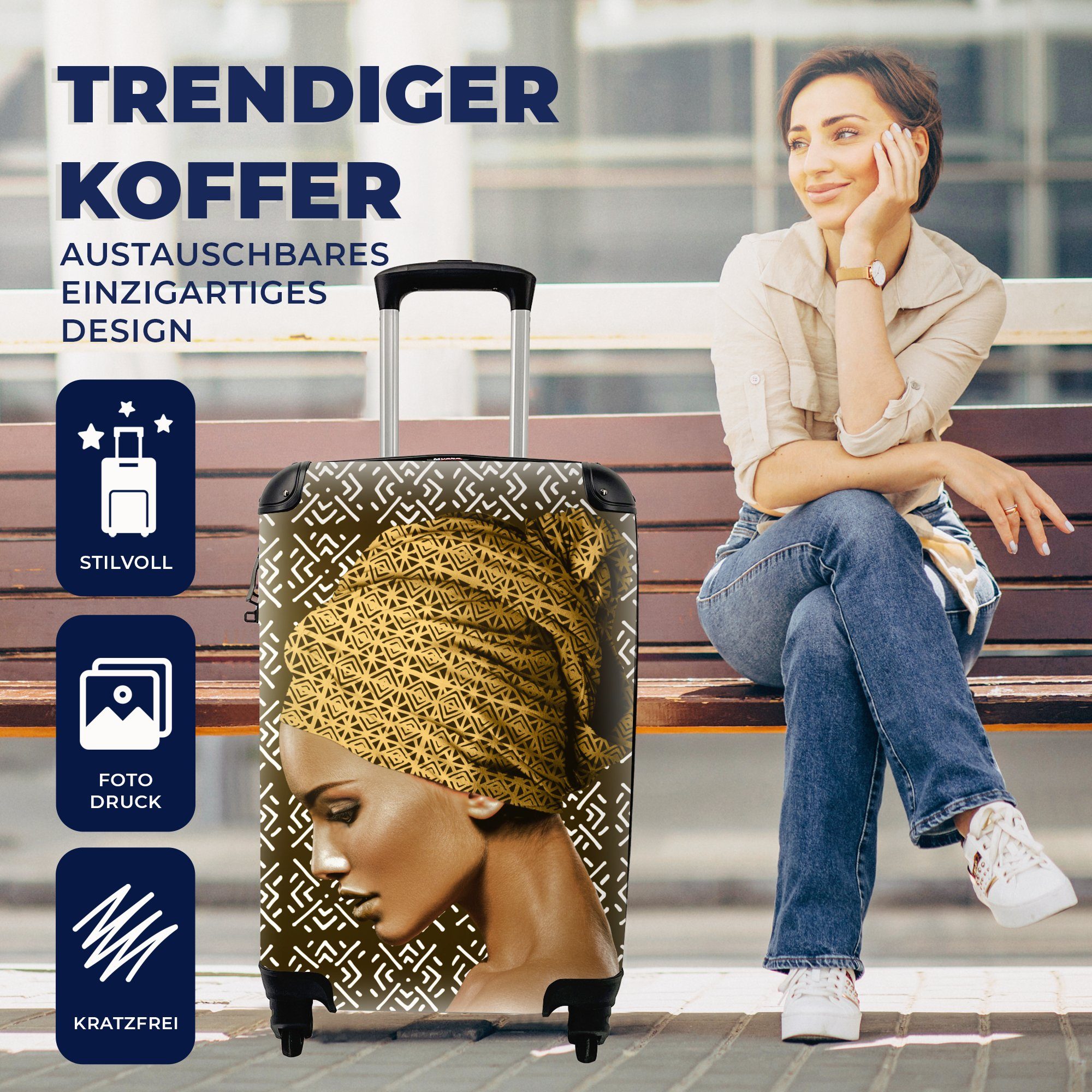 Trolley, Kopftuch Reisekoffer Reisetasche rollen, MuchoWow - Ferien, Handgepäckkoffer Rollen, für 4 Handgepäck mit - Frau Schnittmuster,
