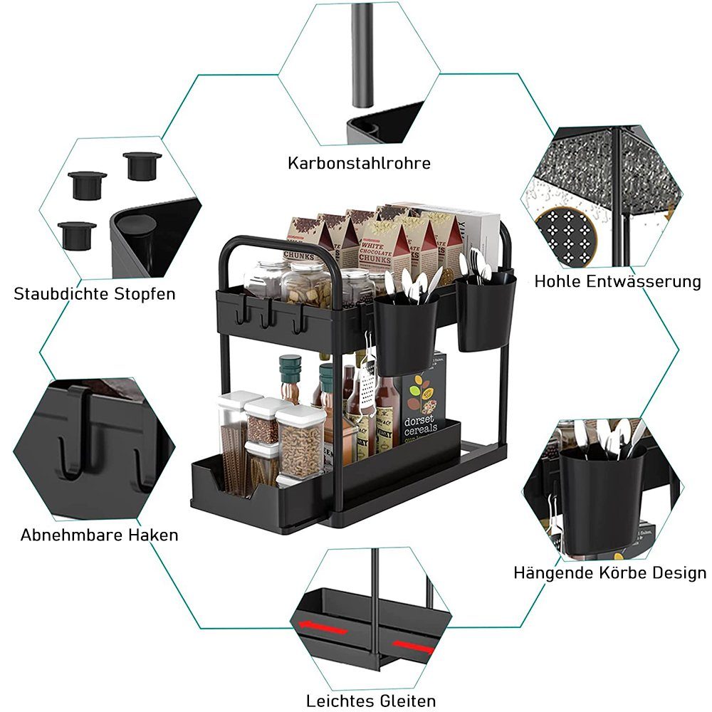 Waschbecken Schwarz 2 Auszug Unter Spülschrankregal mit Ablageregal 2 zggzerg Etagen, Tasse Regal