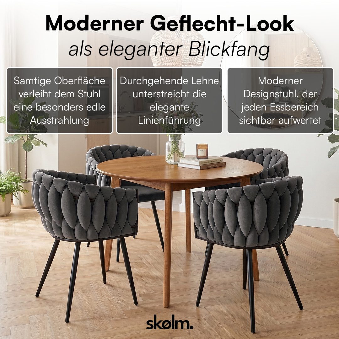 skølm Esszimmerstuhl & Drehstuhl Sudri mit Samtbezug gepolstert (4er Set, dunkelgrau, Metallgestell, 4 St), Armlehnenstühle in Flecht-Look, verfügbar als 2er/6e – Bild 2 von 5