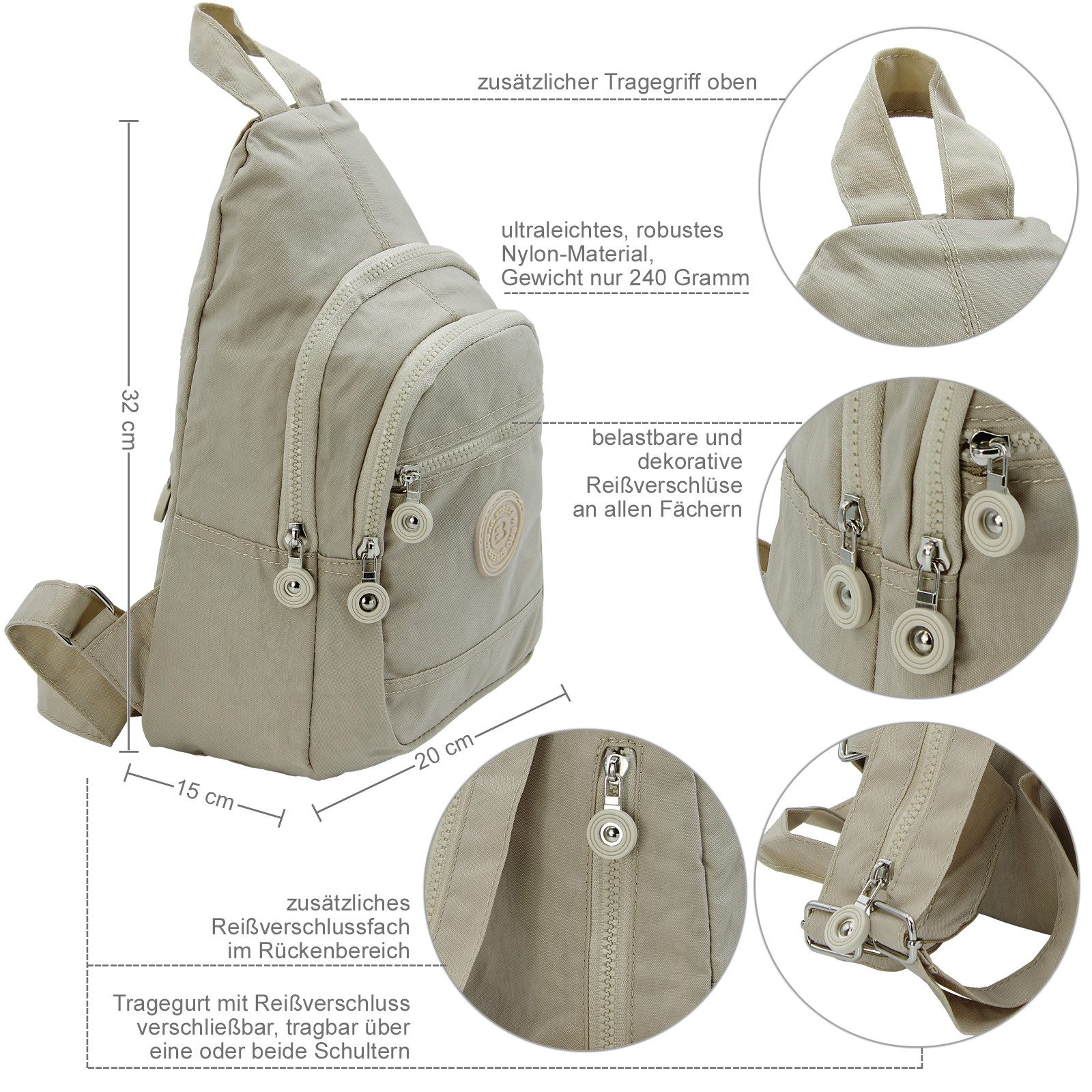 CF CATTERFELD Cityrucksack Sehr leichter Damen Daypack - Freizeit, Fahrrad - Nylon Rucksack