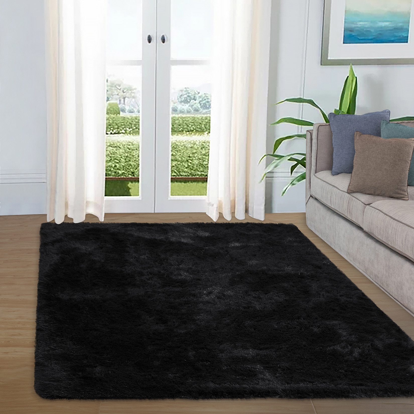 GarveeMore Teppich Langflor-Teppich ultraweicher Hochflor-Teppich Moderner Designteppich, rechteckig, Flauschiger, robuster und rutschfester Läufer Waschbar, pflegeleicht