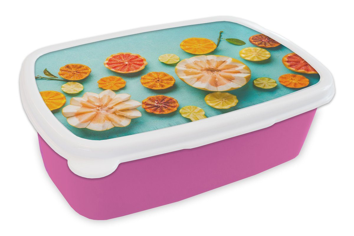 MuchoWow Lunchbox Zitrusfrüchte - Sommer - Obst, Kunststoff, (2-tlg), Brotbox für Erwachsene, Brotdose Kinder, Snackbox, Mädchen, Kunststoff rosa