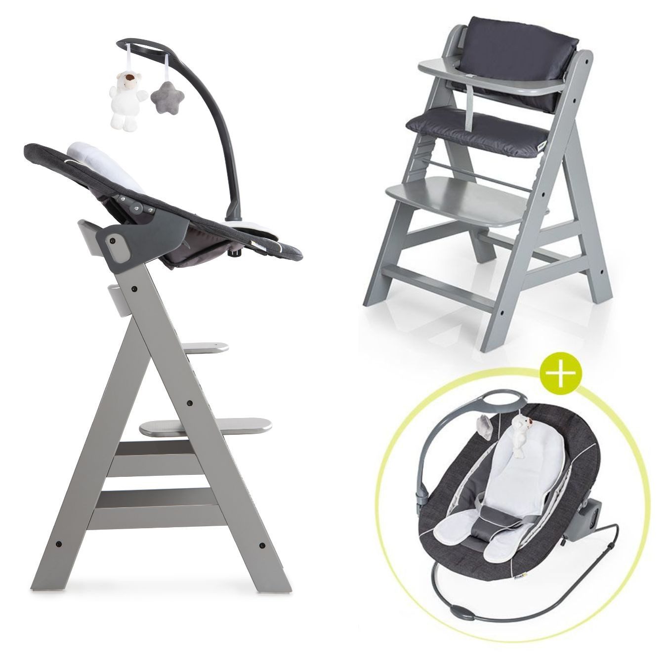 Hauck Hochstuhl Alpha Plus Grau - Newborn Set Deluxe (Set, 4 St), Holz Baby günstig online kaufen