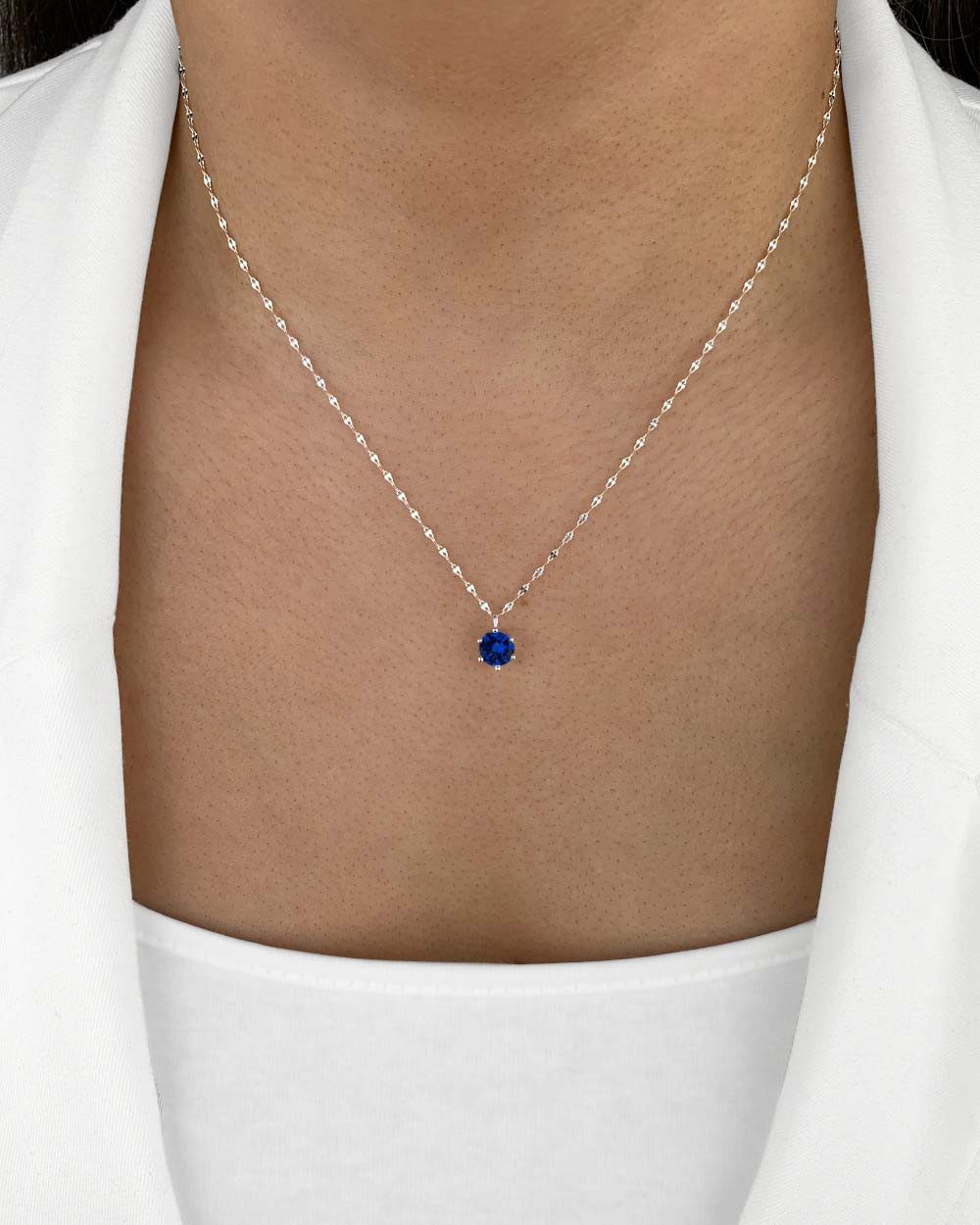 Kette mit Anhänger 'Belle' Damen Halskette Silber 925 Kristall blau Solitär Anhänger