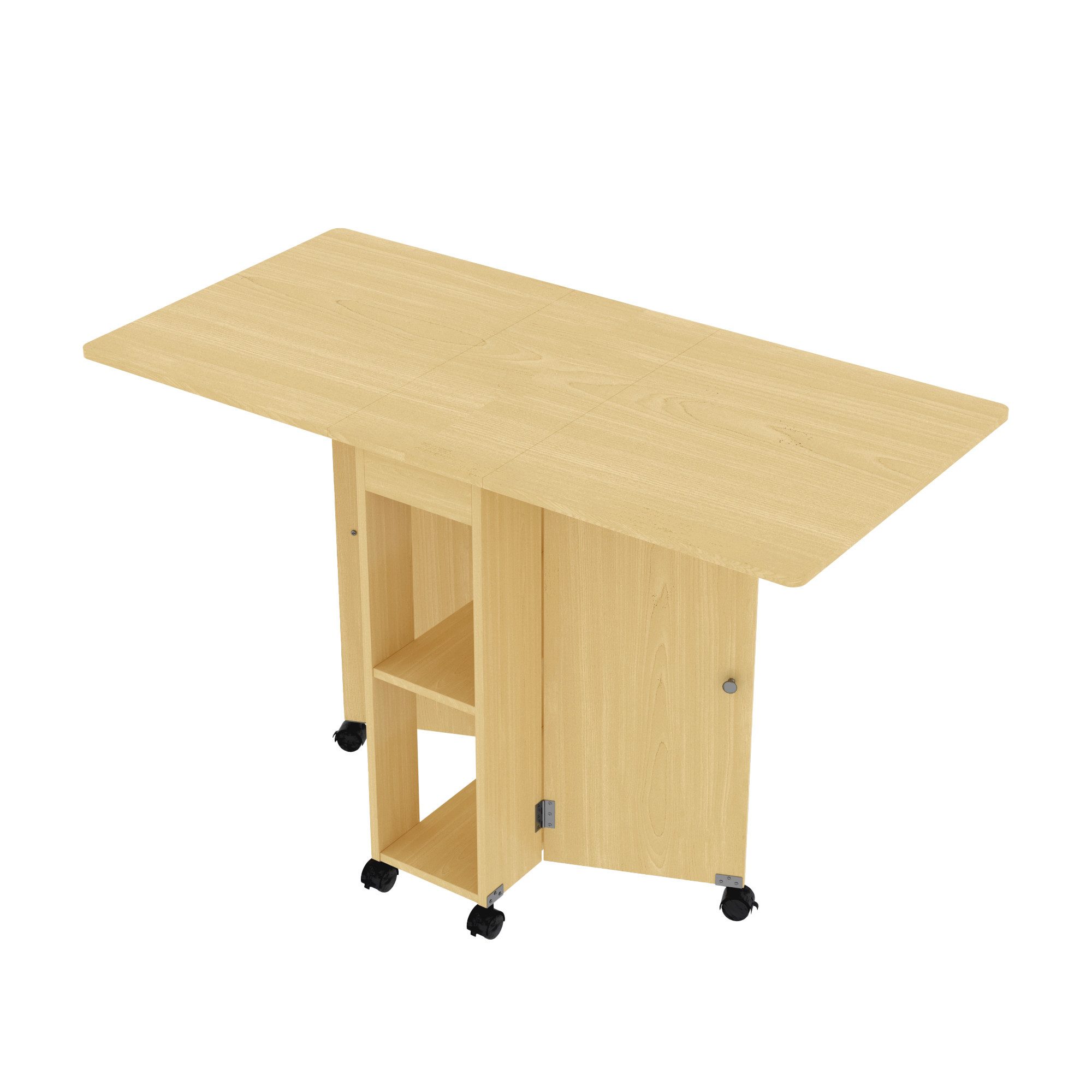 Klapptisch Klappbarer Esstisch mit Hocker und Rollen, MDF, Natur, 120×59,5×77 cm