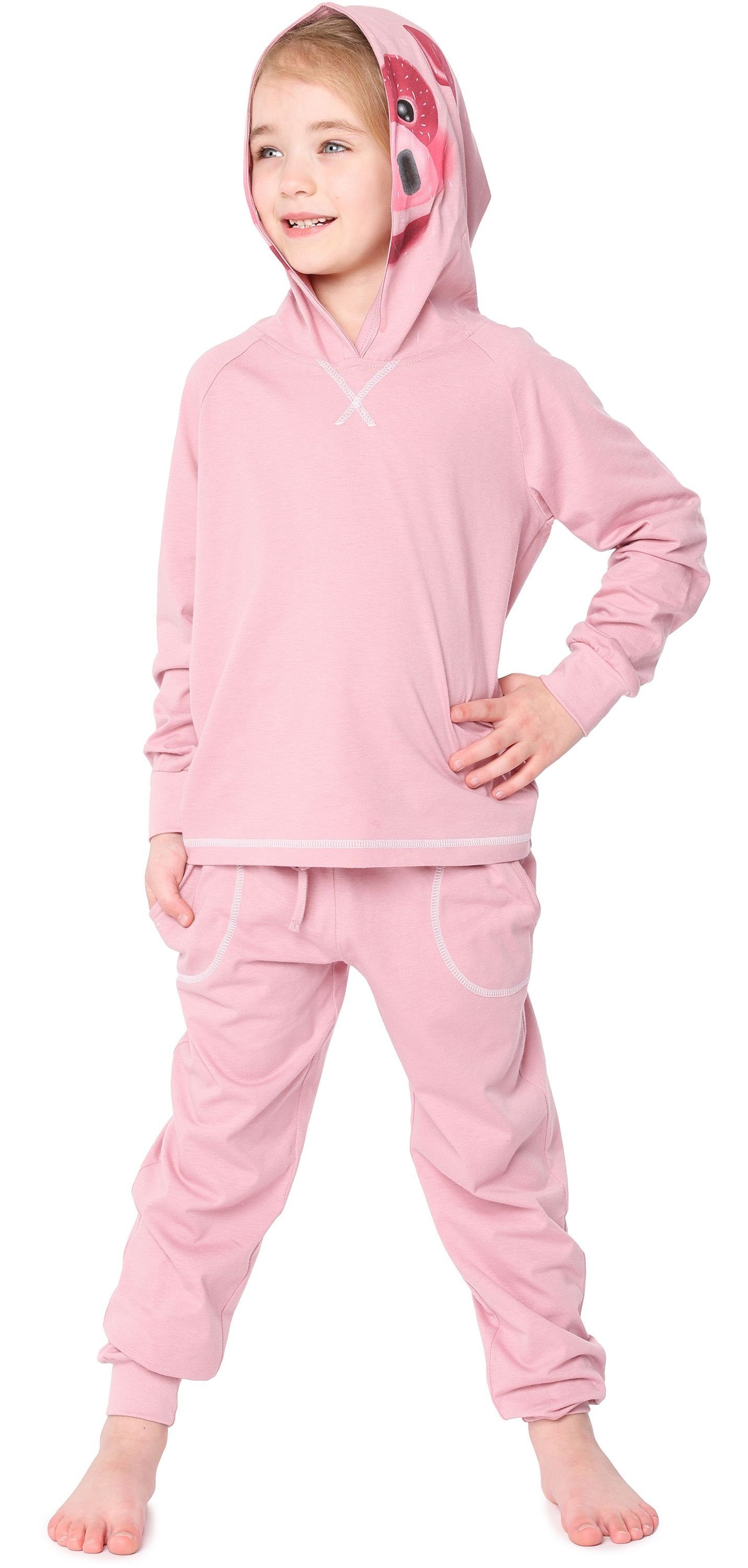 Ladeheid Schlafanzug Kinder Schlafanzug aus Baumwolle Verkleidung mit Kapuze LA40-236 ohne Rosa Schweinchen
