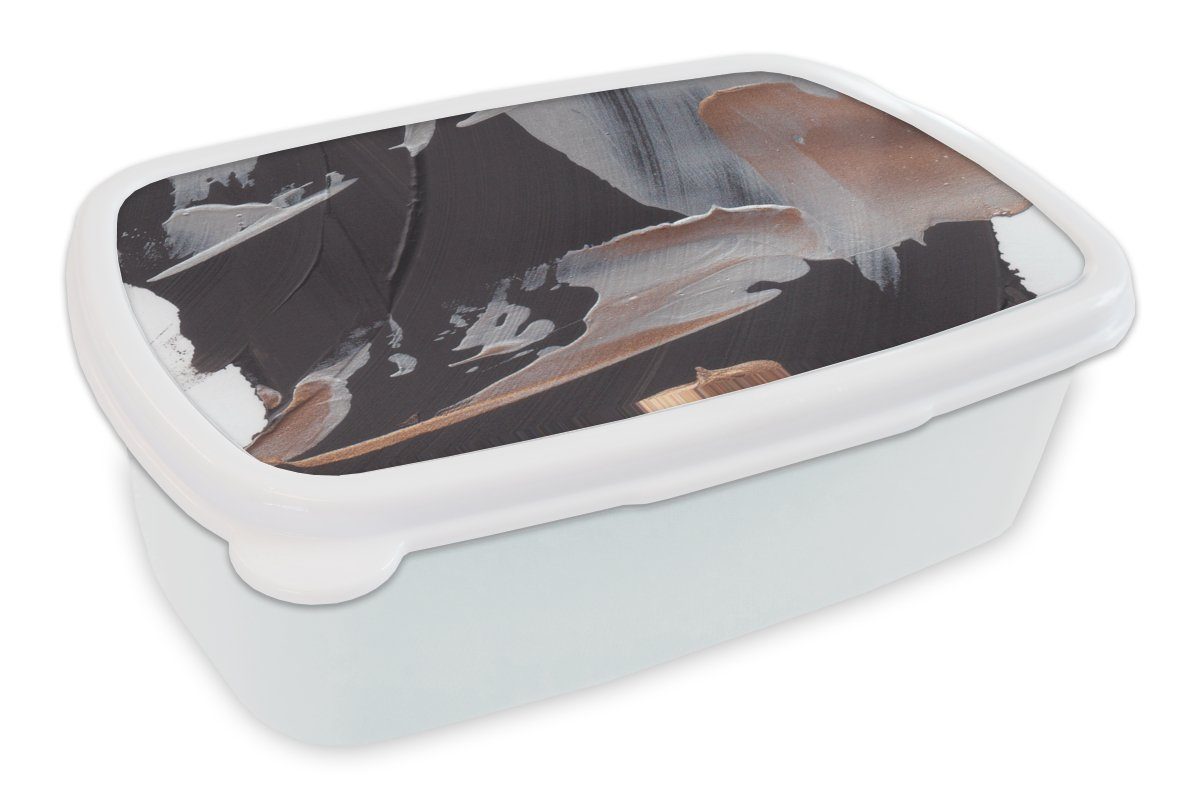 MuchoWow Lunchbox Abstrakt - Farbe - Gold, Kunststoff, (2-tlg), Brotbox für Kinder und Erwachsene, Brotdose, für Jungs und Mädchen weiß