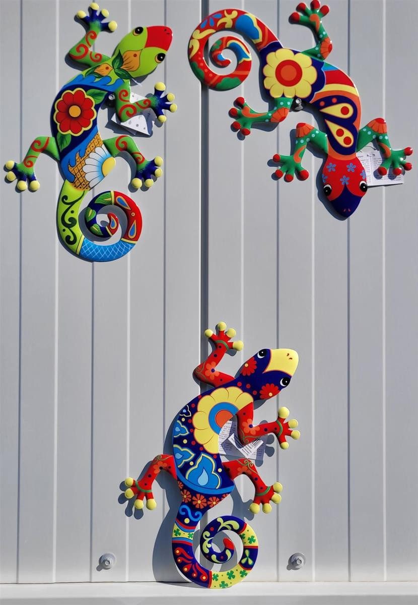 Geschenkestadl Tierfigur 3er Set Geckos Gecko Eidechsen bunt Metallfigur Wanddekoration 35,5cm (3 St) – Bild 3 von 4