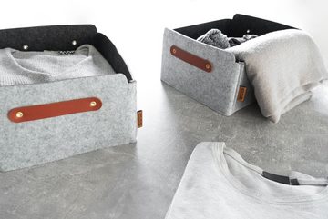 Miqio Aufbewahrungsbox 2 er Set Filzbox 2 Aufbewahrungsboxen mit Ledergriff 31 x 25 x 15 (2 St), Nachhaltig: Aus recycelten PET Flaschen hergestellt.