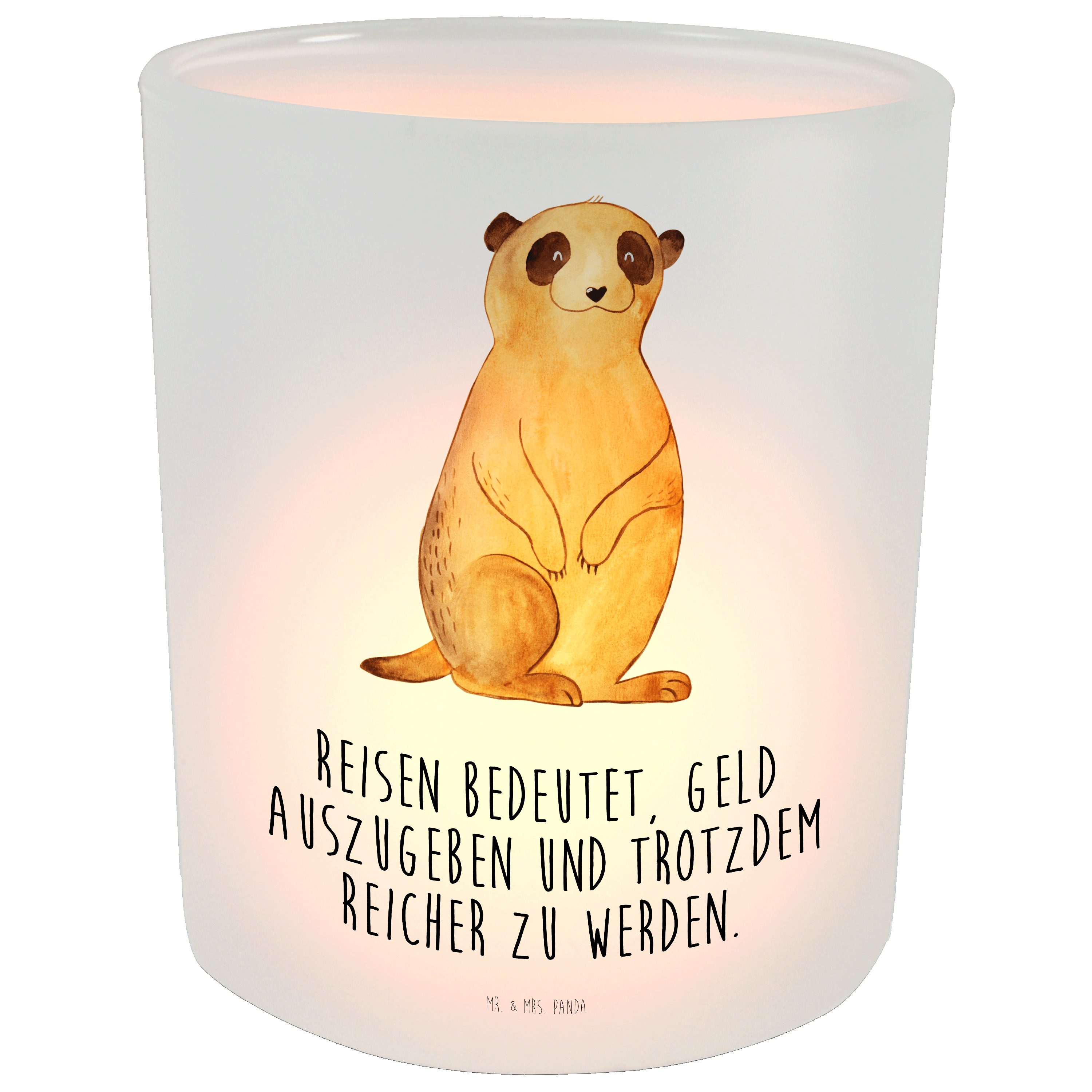 Mr. & Mrs. Panda Windlicht Erdmännchen - Transparent - Geschenk, Weltreise, Kerzenglas, Afrika, (1 St)