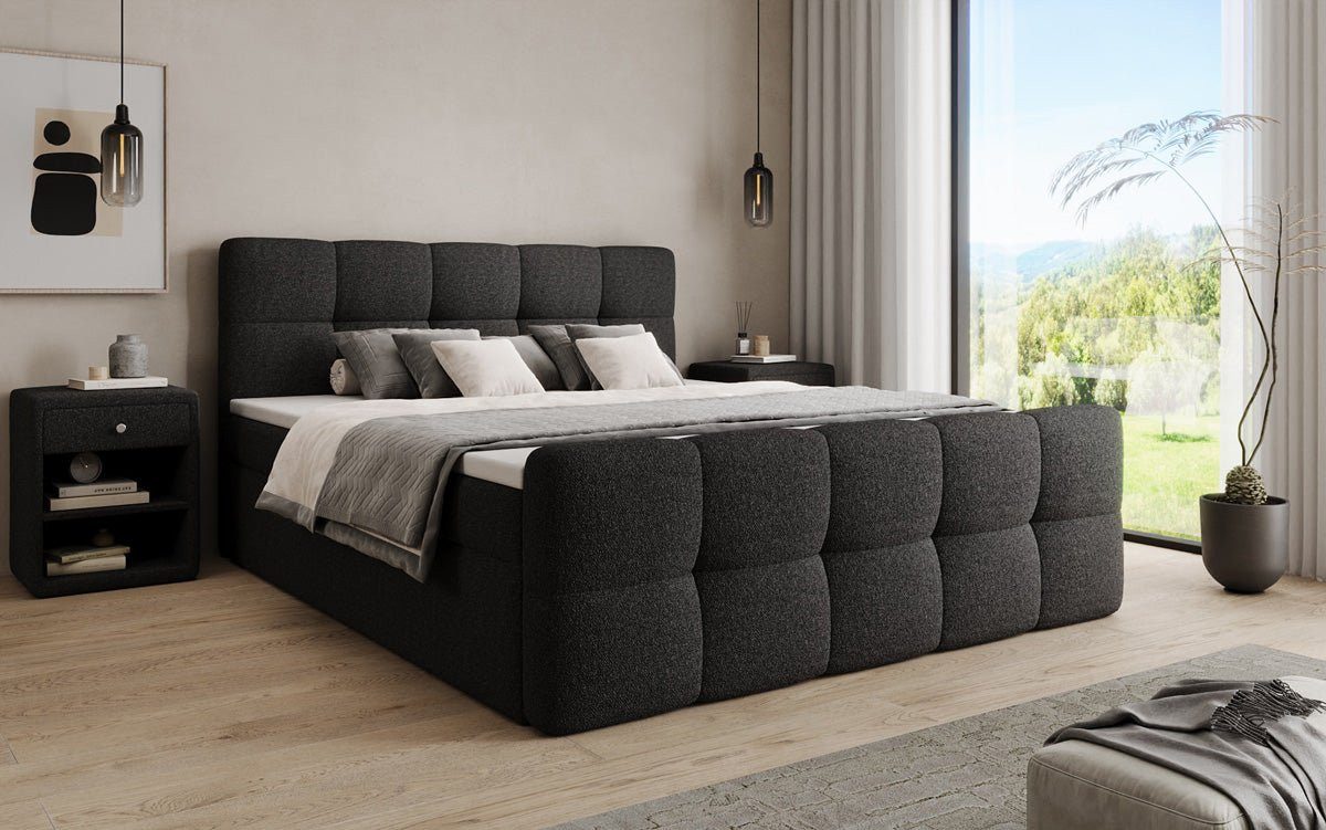Luxusbetten24 Boxspringbett Cozy in Teddy Bouclé, mit Stauraum, inklusive Topper