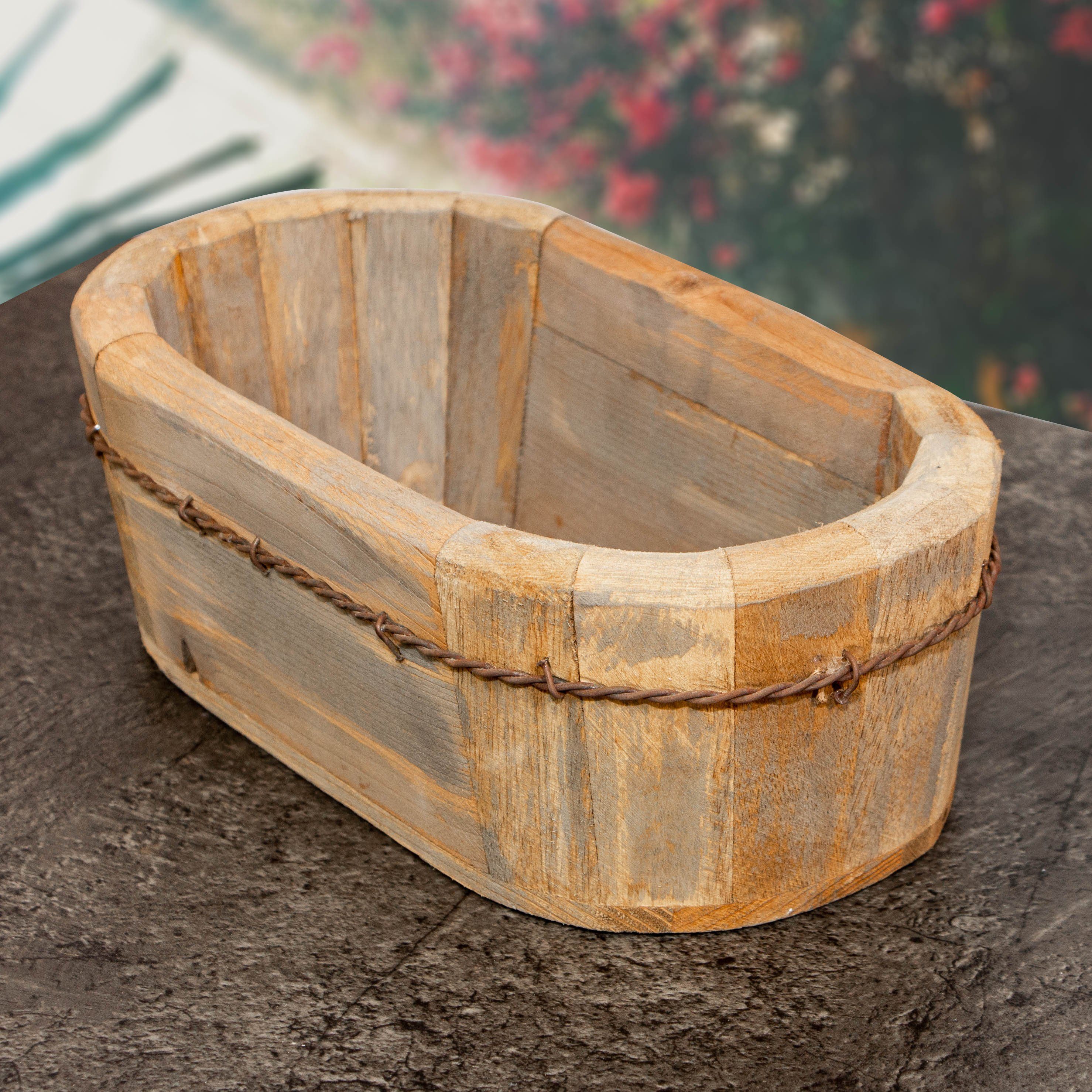 Wanddekoobjekt Holzschüssel, Groß, Oval, Eisen Applikationen, in Shabby- Chick