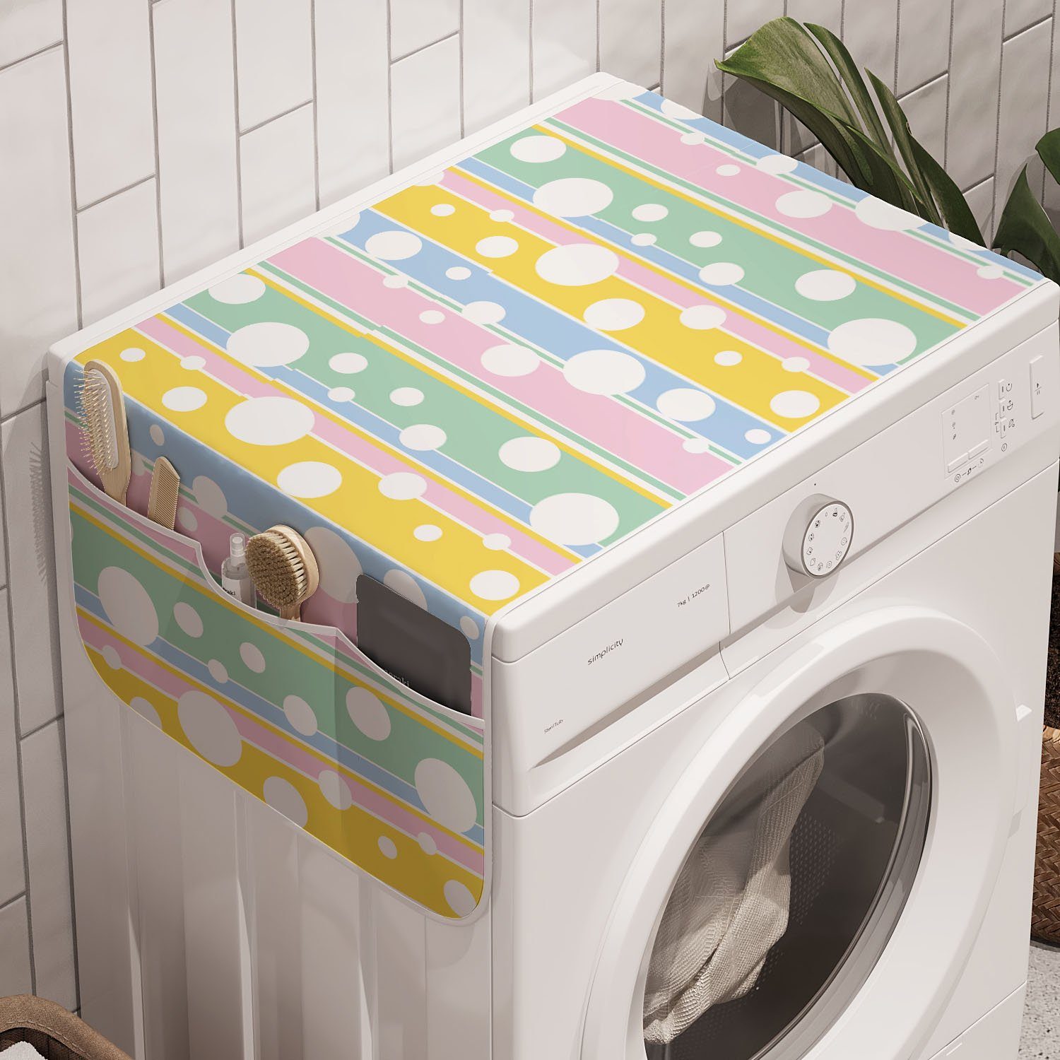 Abakuhaus Badorganizer Anti-Rutsch-Stoffabdeckung für Waschmaschine und Trockner, Abstrakt Pastellfarbig Streifen