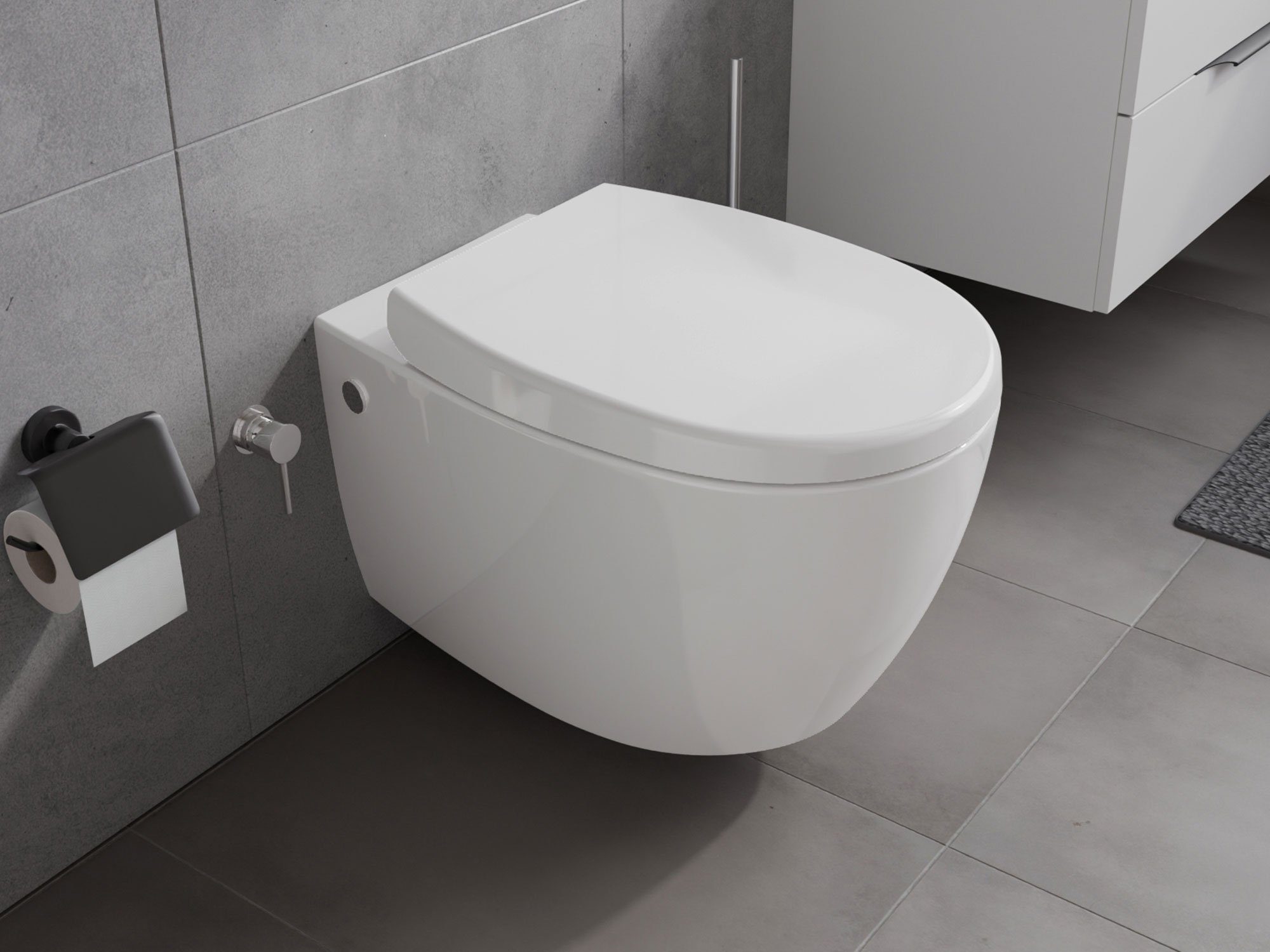 Aqua Bagno Dusch-WC mit Softclose WC-Sitz Tiefspül-WC spülrandloses WC Taharat, wandhängend, Abgang waagerecht, WC-Set
