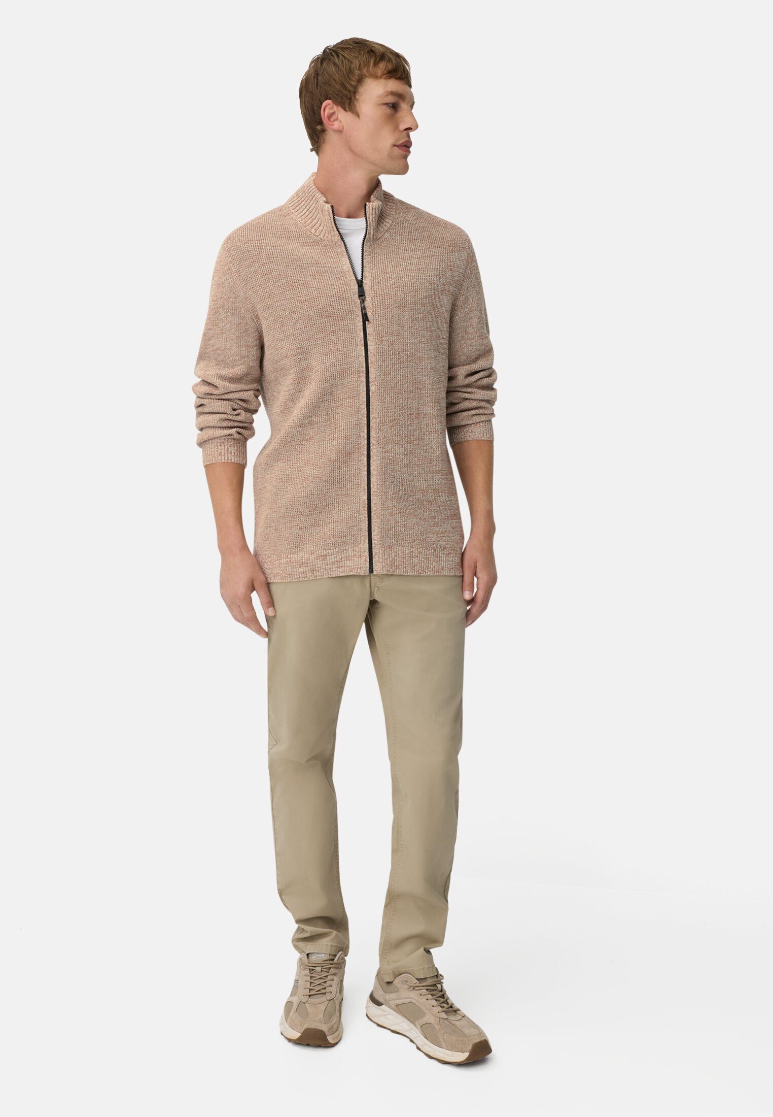 camel active Strickjacke aus einem soften Baumwollmix Langarm Stehkragen