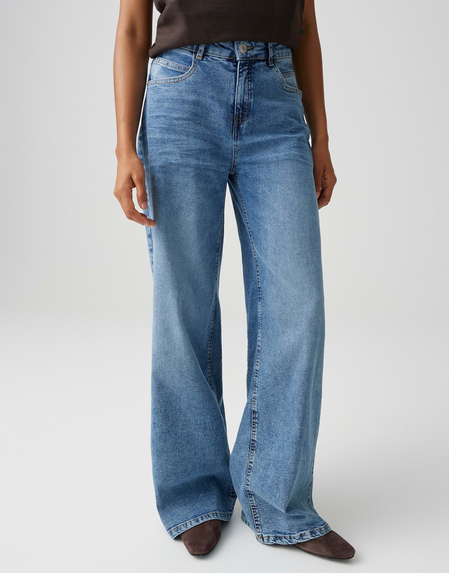 OPUS Palazzohose Palazzo Jeans aus Dry Indigo® Mid Rise Sehr weiter Beinverlauf, Swingpockets vorne