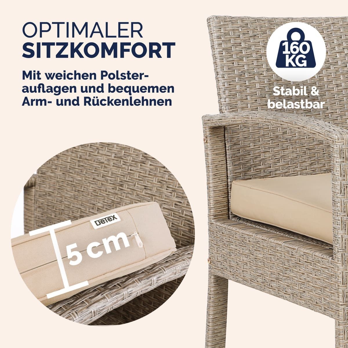 Casaria Balkonset, 4 Personen Wetterfest 7 teilig Polyrattan 2x Sessel Gartenbank Tisch