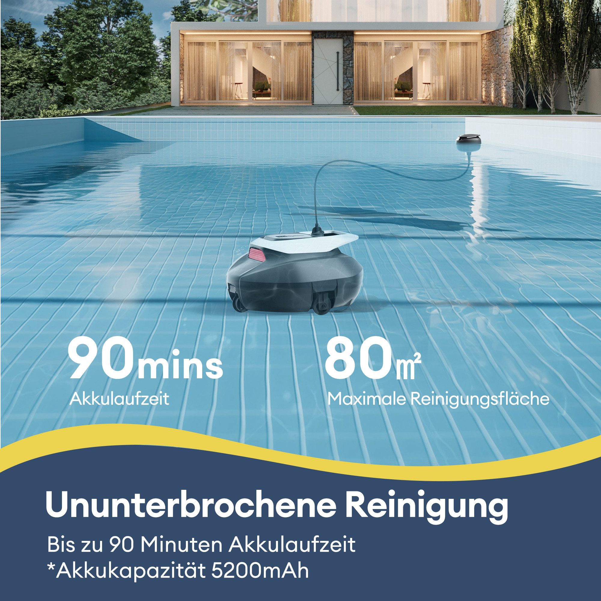 Ultenic Poolroboter Ultenic Pooleco Kabellos 90 Min, für alle Pooltypen, 5200mAh,2 Bürstenlose Motoren,Automatische Reinigung – Bild 5 von 5
