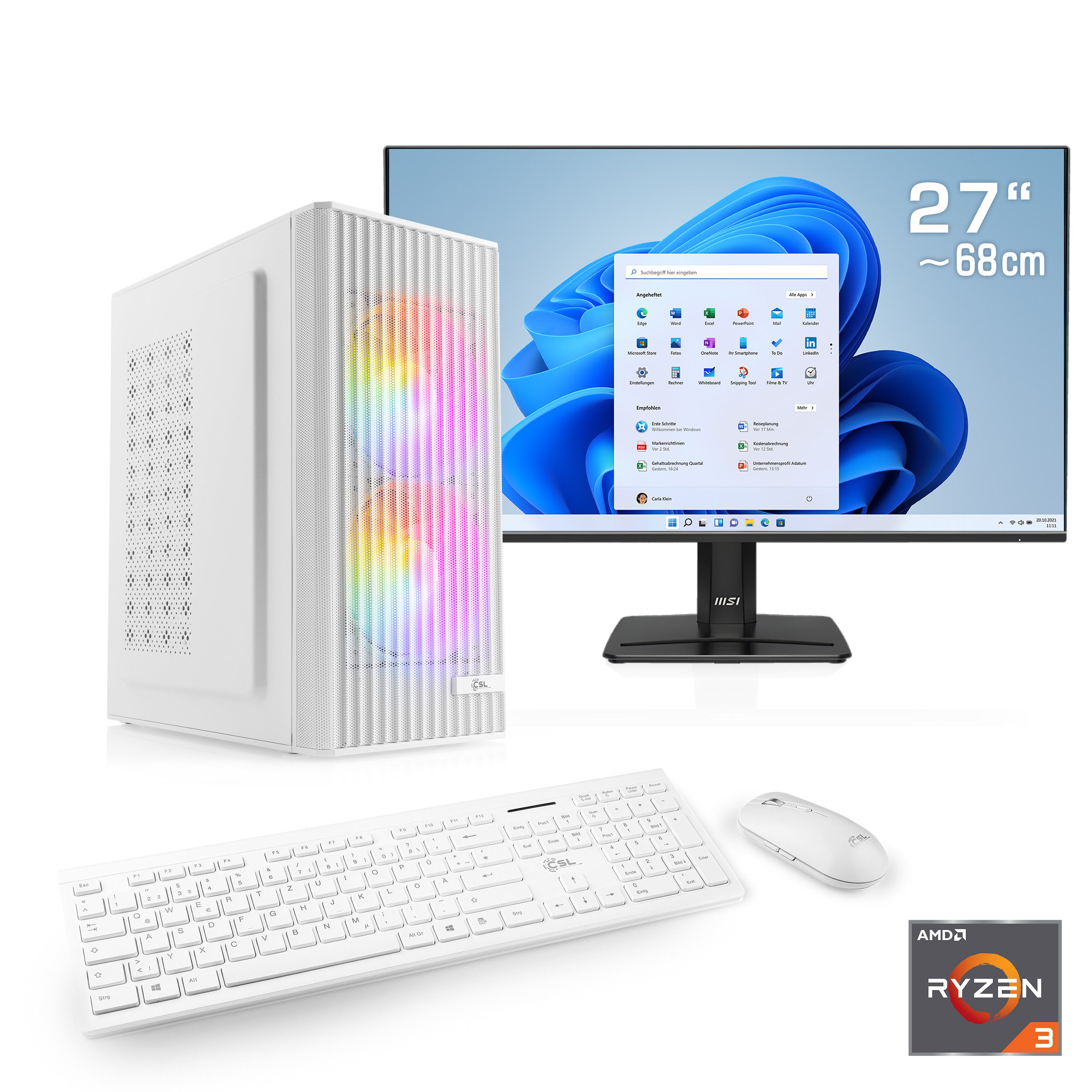 CSL Spectrum V25260W PC-Komplettsystem (27", AMD Ryzen 3 3200G, Intel® Graphics, 4 Xe Cores, 16 GB RAM, 1000 GB SSD)