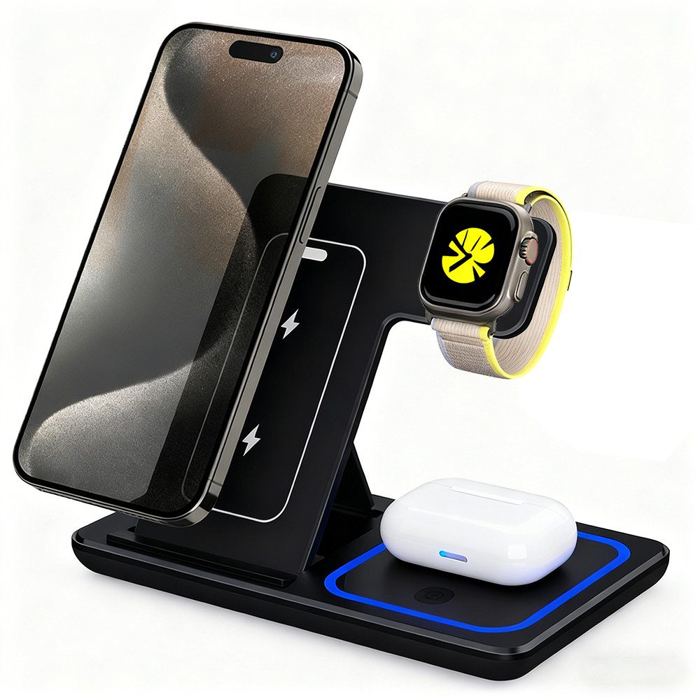 Luckice Kabellose Ladegeräte, 3 in1 Faltbarer Induktive Ladestation Wireless Charger