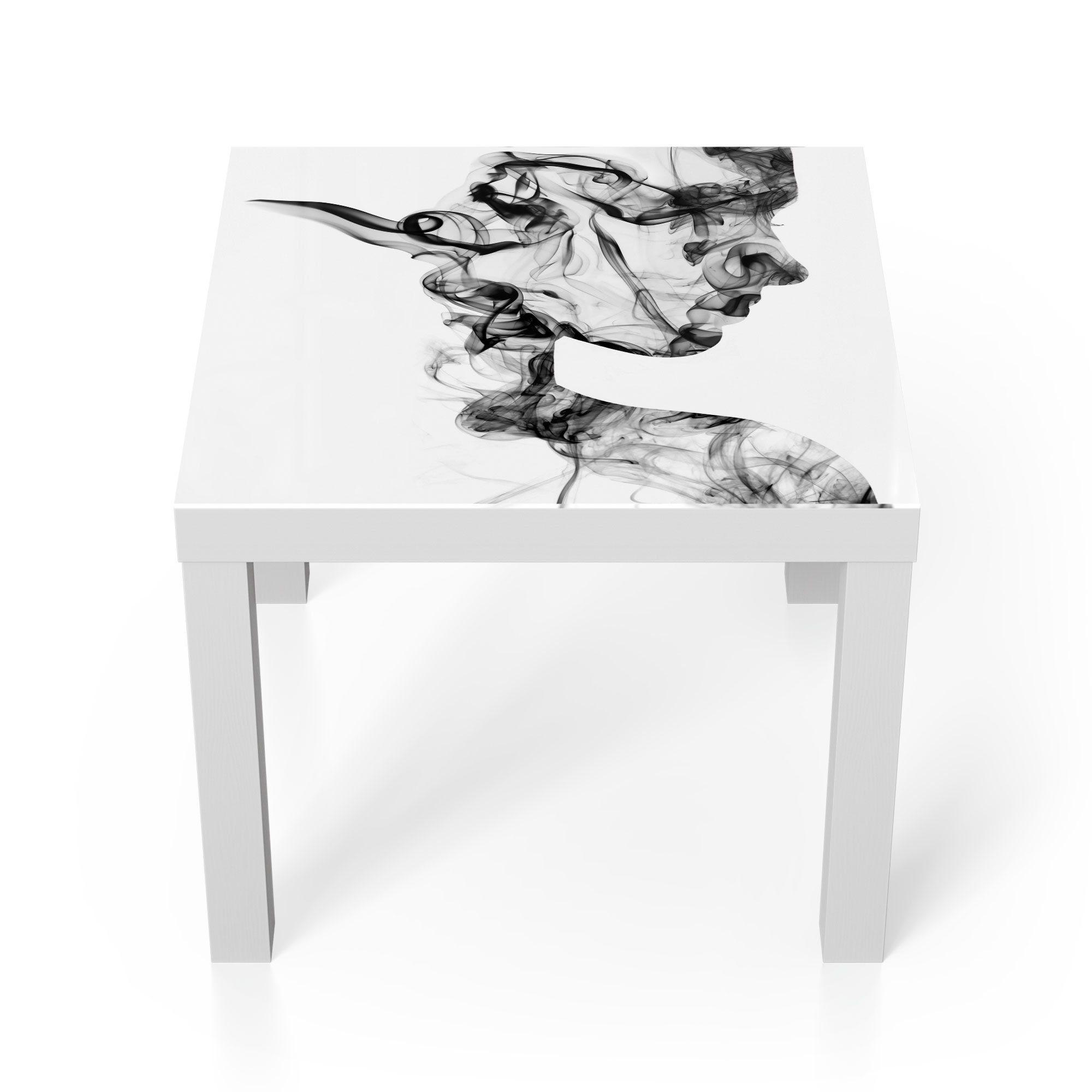 DEQORI Couchtisch 'Frauenkopf aus Rauch', Glas Beistelltisch Glastisch modern Weiß