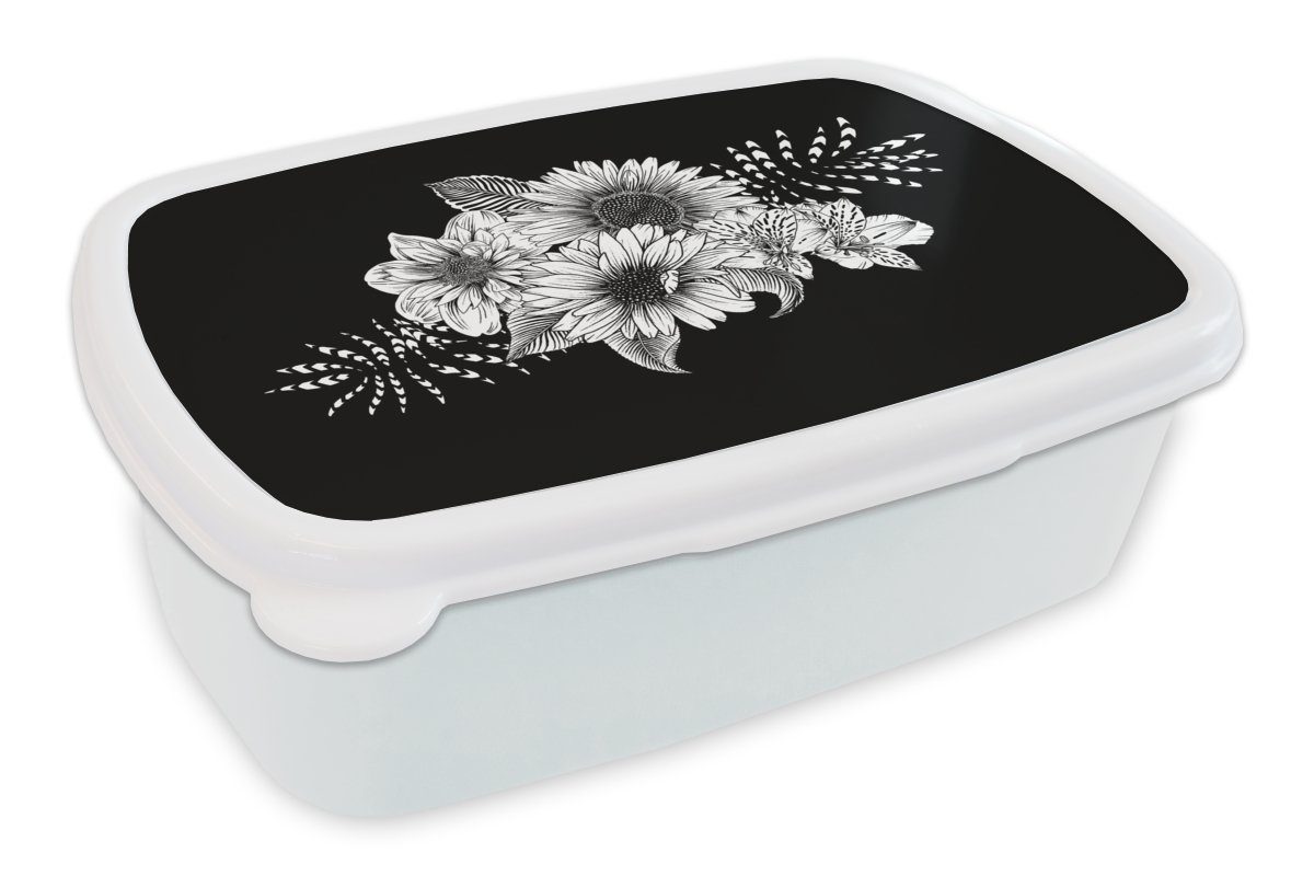 MuchoWow Lunchbox Blumen - Erwachsene, und Kunststoff, Mädchen Blumenkraft, weiß - Brotdose, Jungs und Brotbox Vintage für für Kinder (2-tlg)