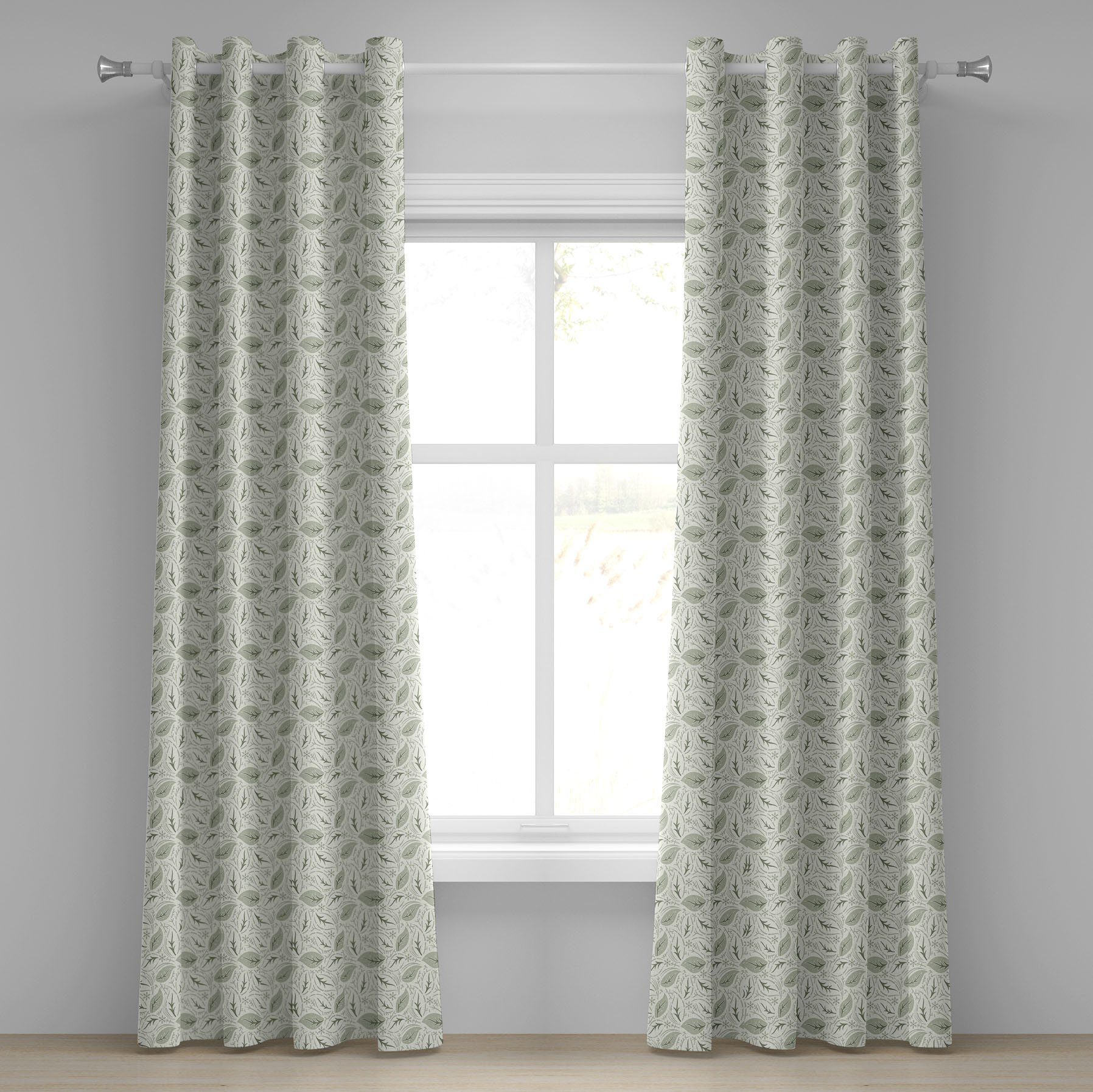 Gardine Dekorative 2-Panel-Fenstervorhänge für Schlafzimmer Wohnzimmer, Abakuhaus, Blätter Blumenmotive Verziert