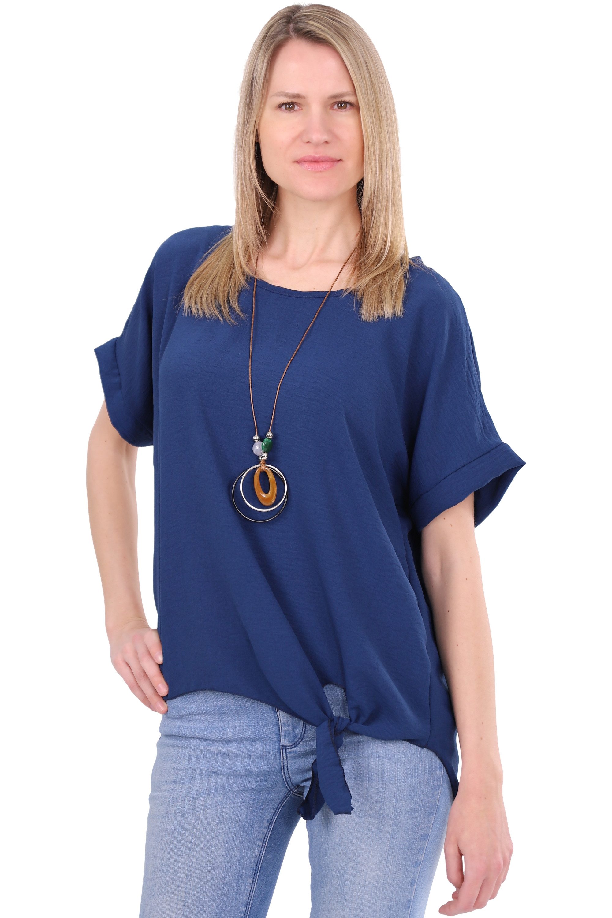 malito more than fashion Blusenshirt malito Damen Blusenshirt 10508 mit Bindeknoten und Kette Einheitsgröße