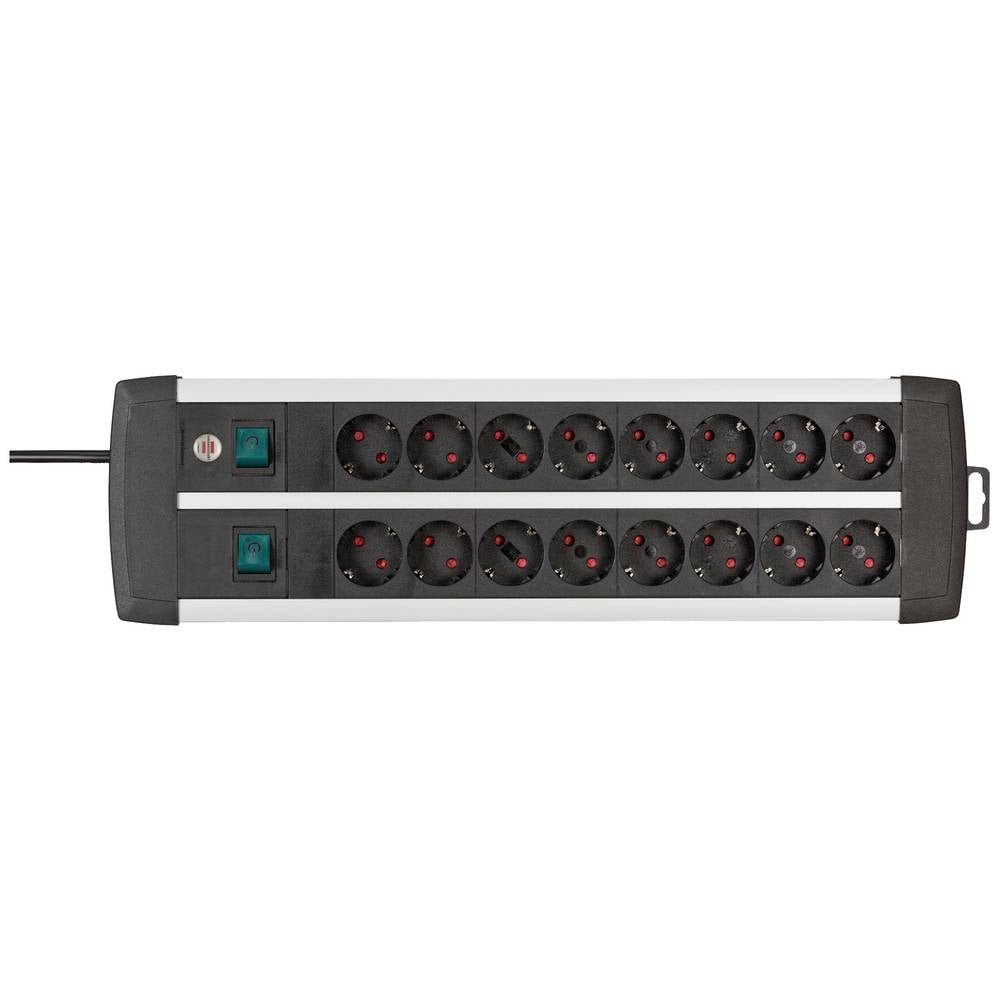 Brennenstuhl Premium-Alu-Line Technik Steckdosenleiste, 16-fach Duo 1391000916 Steckdosenleiste, erhöhter Berührungsschutz, mit 2 Schalter, mit Hängelasche