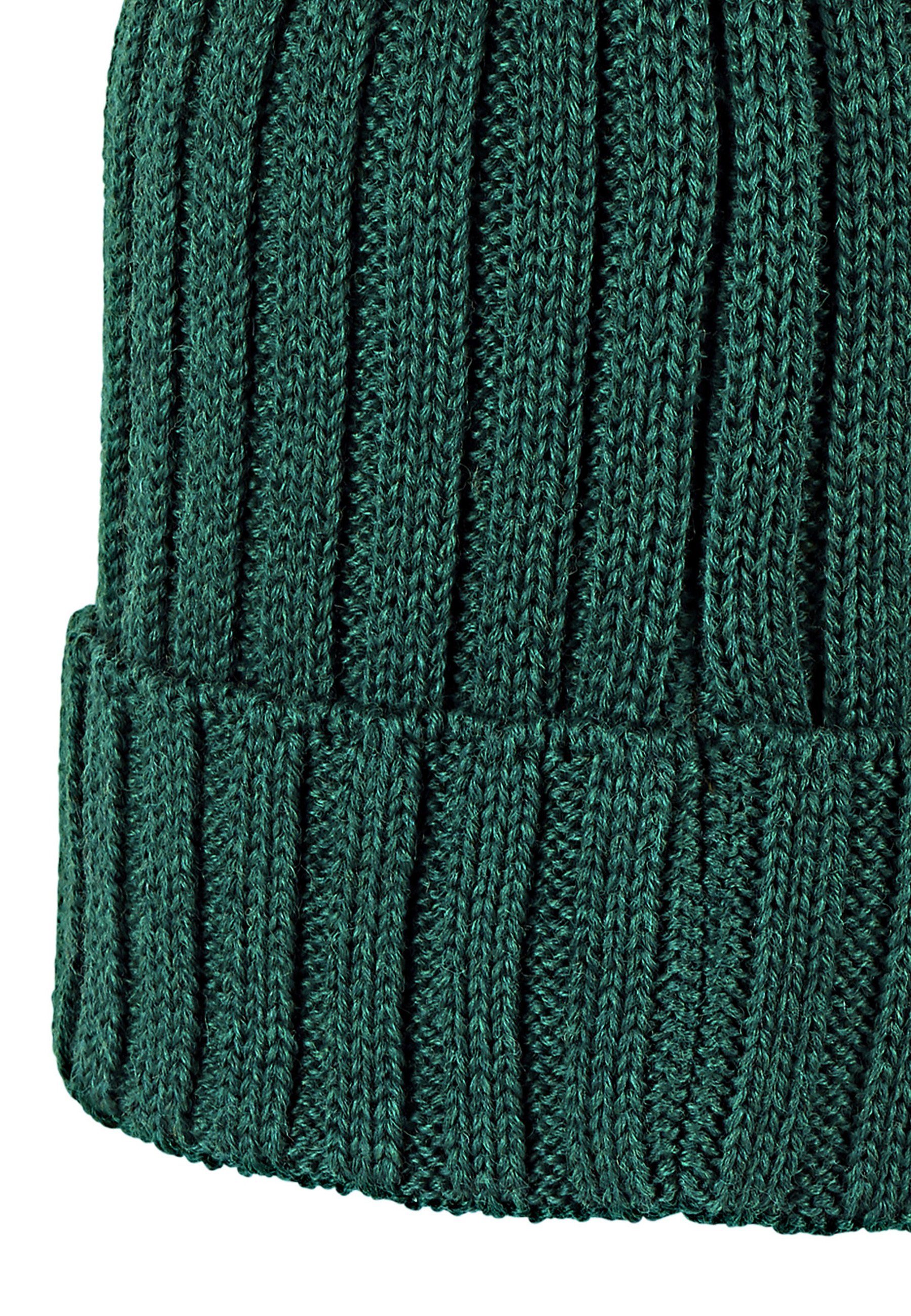 Beanie (1-St., für unifarben aus Strickmütze Strickmütze kalte Sterntaler® ideal Strick Umschlag Tage) mit Babymütze dunkelgrün für Kinder Merinowolle