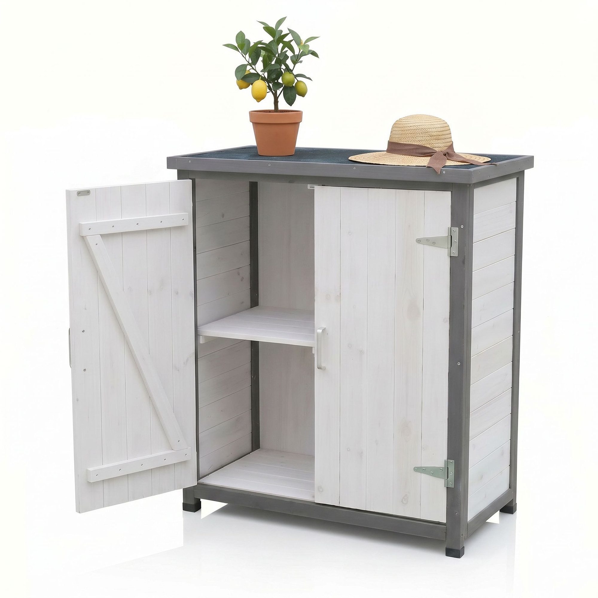 Mucola Garten-Geräteschrank Geräteschrank Gartenschuppen Gartenschrank Aufbewahrungsschrank, BxT: 75x40 cm, (Gerätehaus Gartenschrank Schrank), Dezente Panel-Optik in modernem weiß/grau