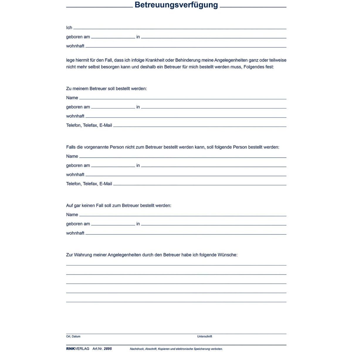 RNK Verlag Formularblock Patientenverfügung mit Betreuungsverfügung und Vorsorgevollmacht A4