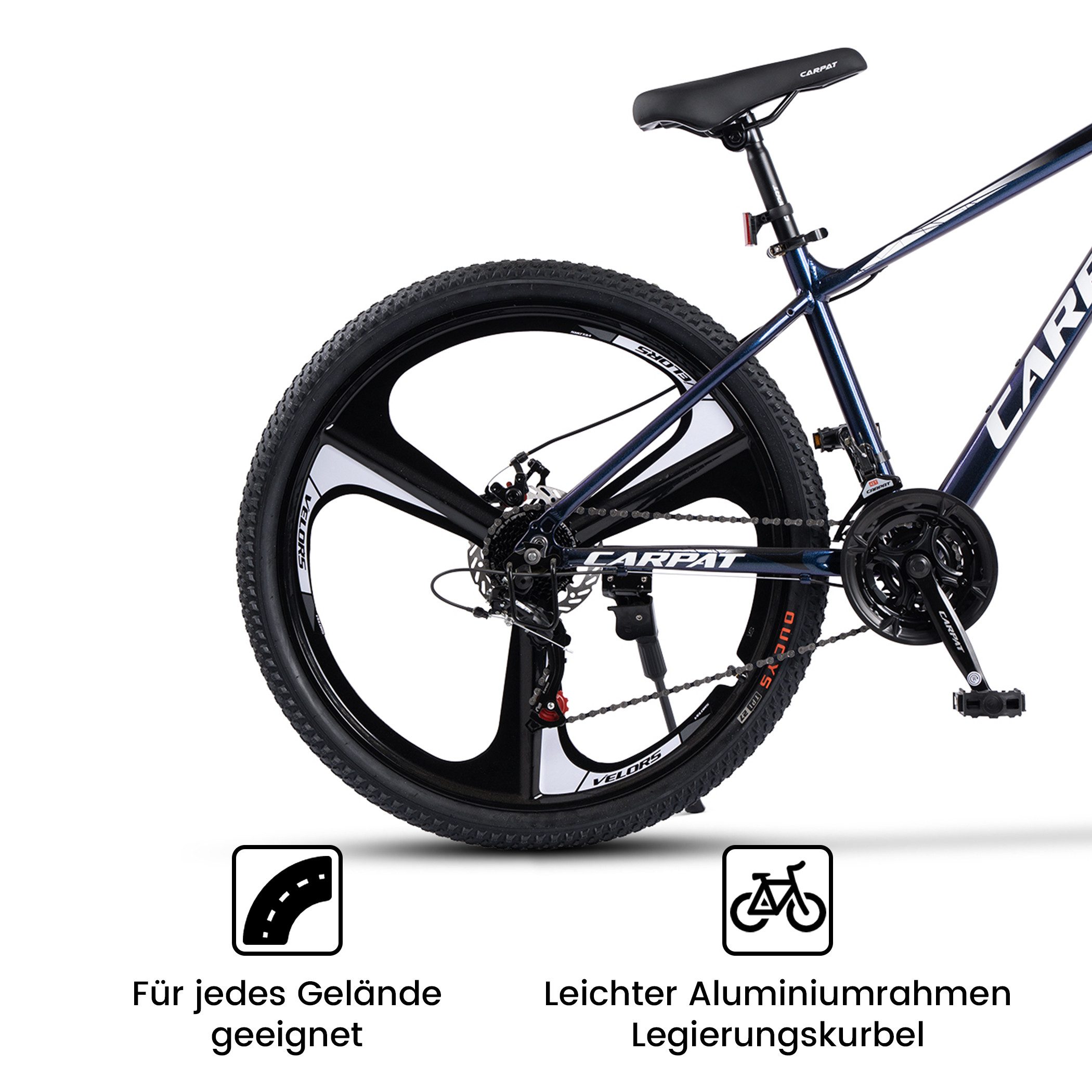 CARPAT SPORT Mountainbike 26 27.5 Zoll Fahrrad für Herren Damen, 21 Gang Shimano Tourney Schaltwerk, Kettenschaltung, (Magnesiumfelgen mit 3 Speichen), Kettenschaltung, Aluminium Rahmen, Jugendfahrrad MTB Hardtail Fahrrad