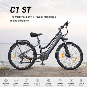 Eleglide E-Bike C1 ST Trekking Bike, 7 Gang Shimano Shimano Schaltwerk, Mittelmotor, Hydraulische Federung und Scheibenbremsen