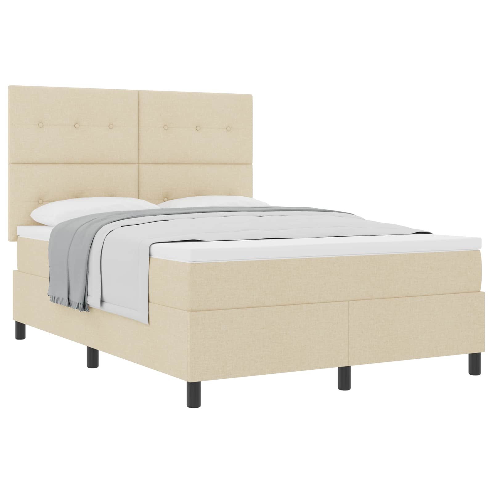 Bett Boxspringbett mit Kopfteil Creme 140 x 200 cm Stoff